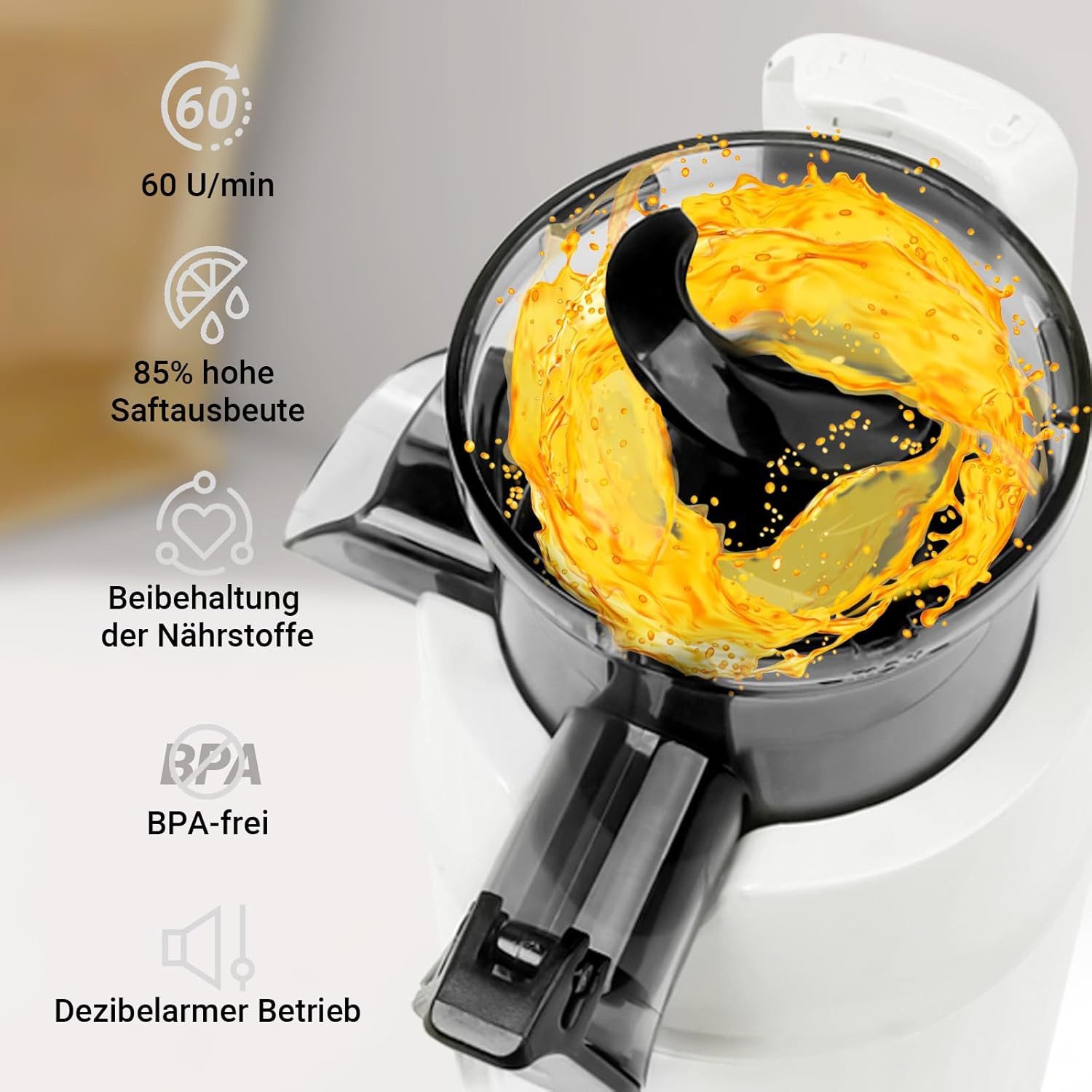 VENTRAY Slow Juicer Kleiner Ginnie Entsafter, kompakt und langsam, nährstoffreich, 100,00 W, Sicherheitsverriegelung