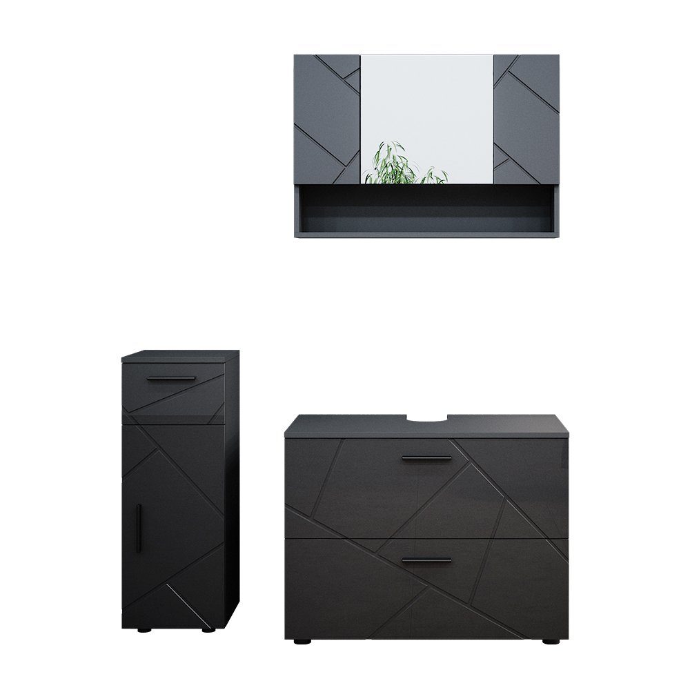 Vicco Badmöbel-Set Irma, Anthrazit Hochglanz, 3 Teile, Schrank und Midischr günstig online kaufen