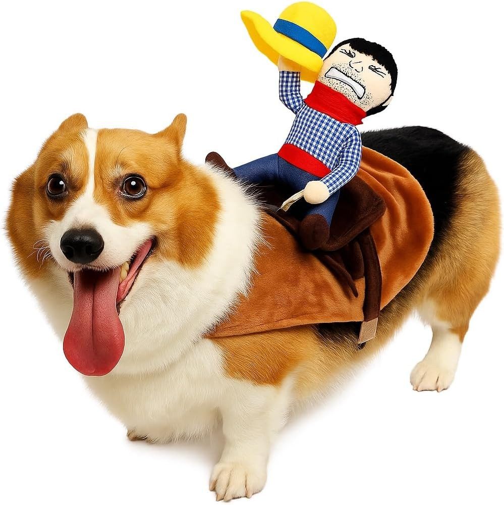 Corimori Hundekostüm Süßes Cowboy-Kostüm für Hund & Katze, lustiges Hunde Western Outfit mit Sattel & Figur – mit Klettverschluss