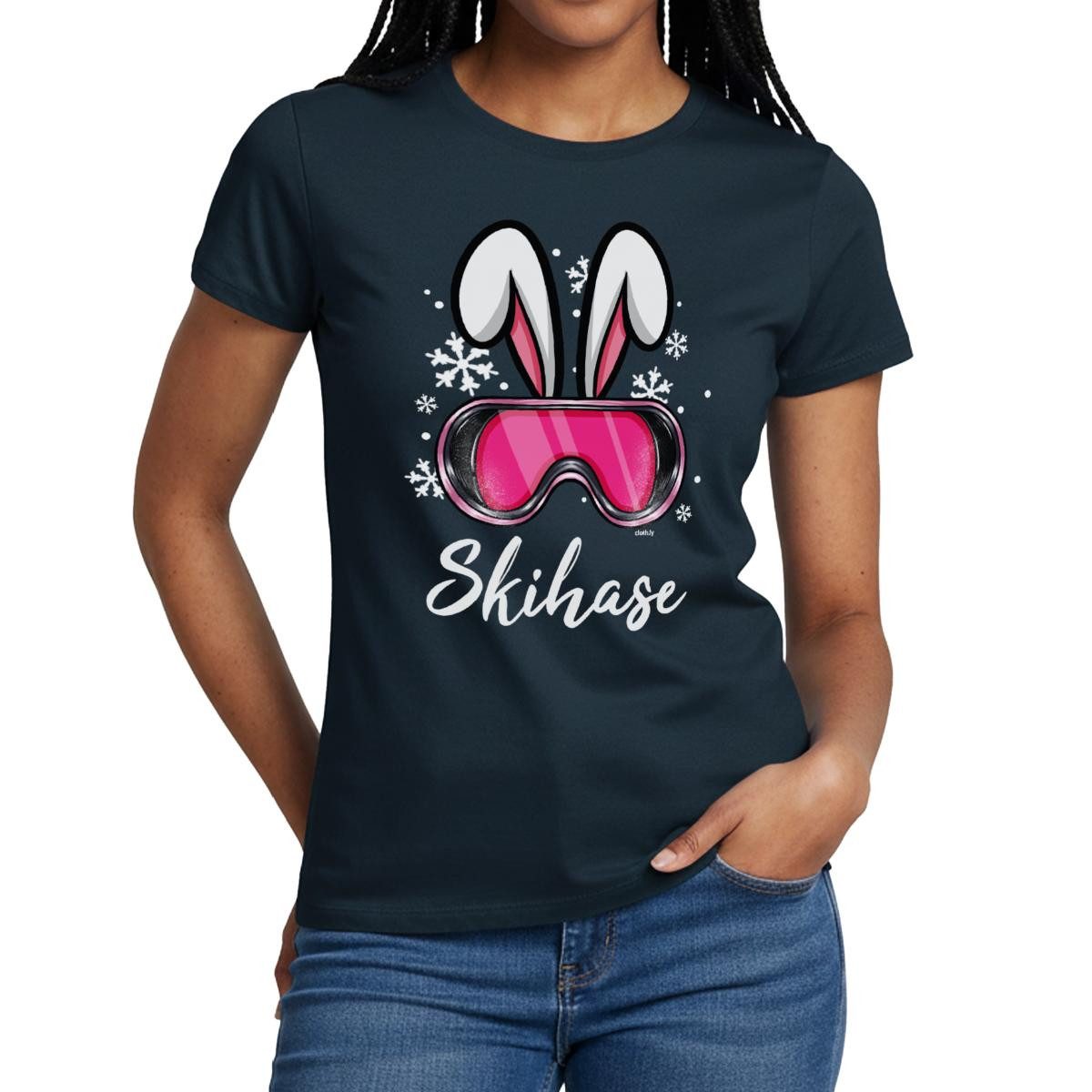 T-Shirt Schneehase Skibrillen Design Frauen T-Shirt