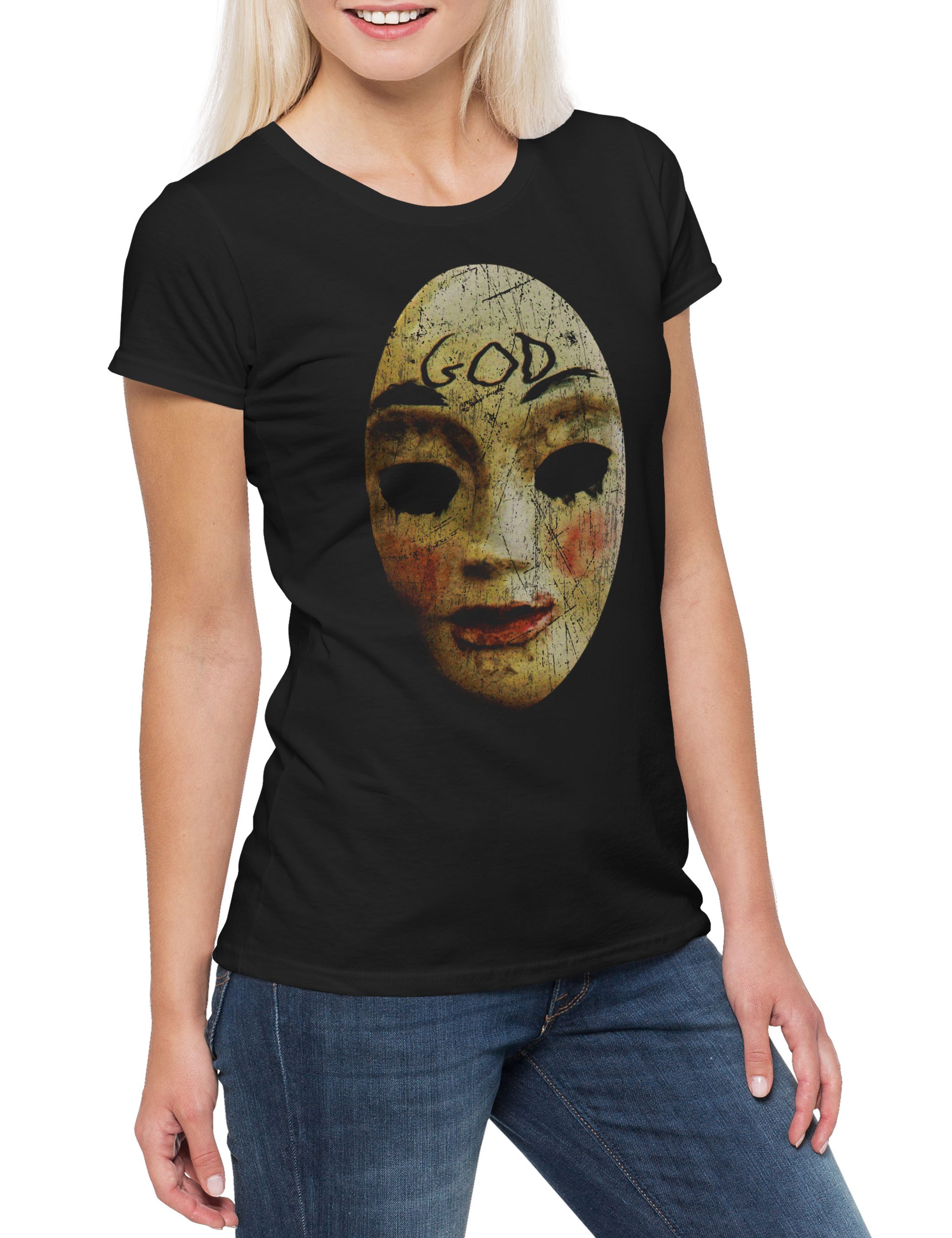 Print-Shirt God Mask Damen T-Shirt The Maske Purge God Symbol Zeichen Annual Logo