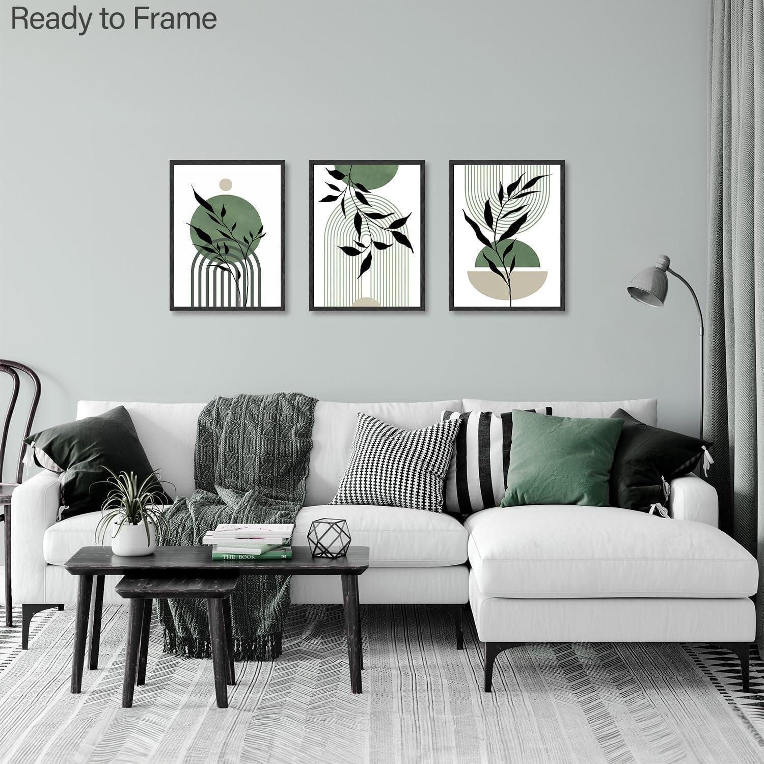 Dazzlewall Leinwandbild Salbei Grün Boho Wandbilder Minimalistische Geometrische Leinwand