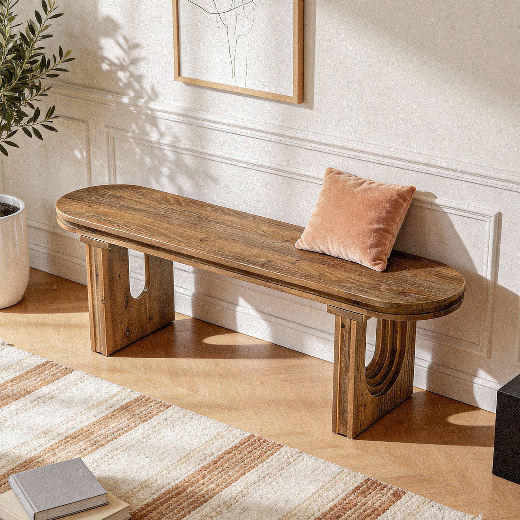 Tribesigns Bettbank Schuhbank 120 cm gepolsterte Eingangsbank, Landhaus-schmale Sitzbank (für Flur, Wohnzimmer, Schlafzimmer, Küche)