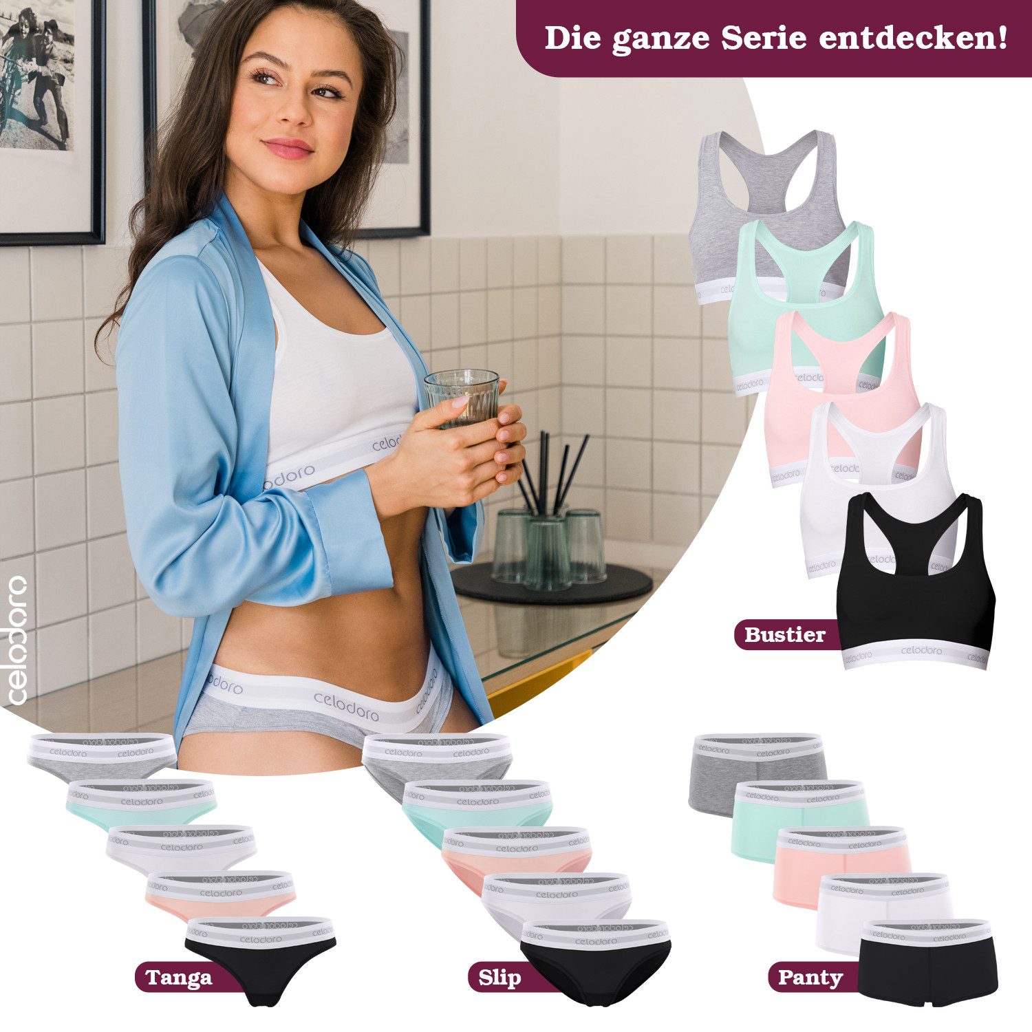 celodoro Bustier Bustier mit Webgummi-Bund - Sport Bra Top mit Markenlogo
