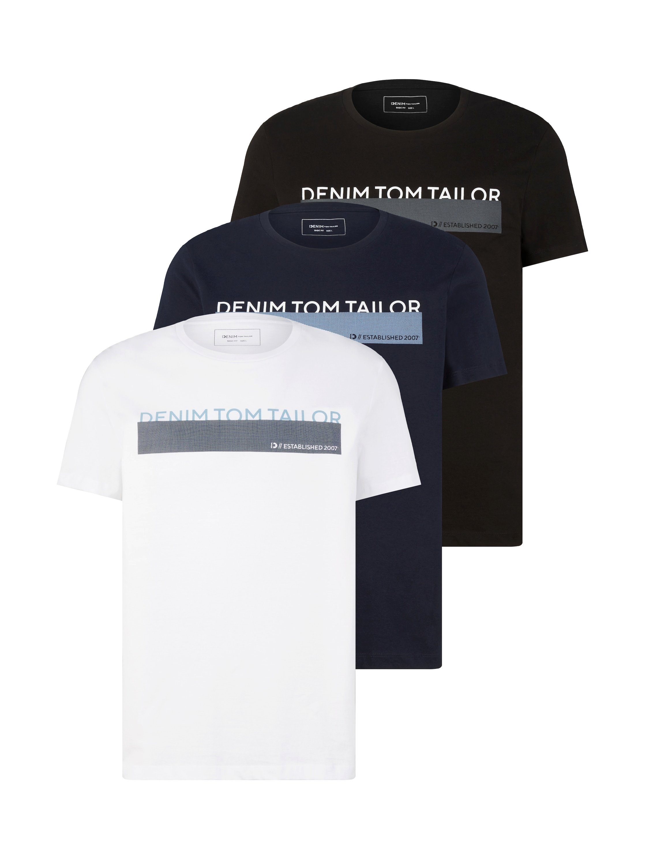 TOM TAILOR Denim T-Shirt (Packung, 3-tlg) in verschiedenen Farben weiß/schwarz/marine
