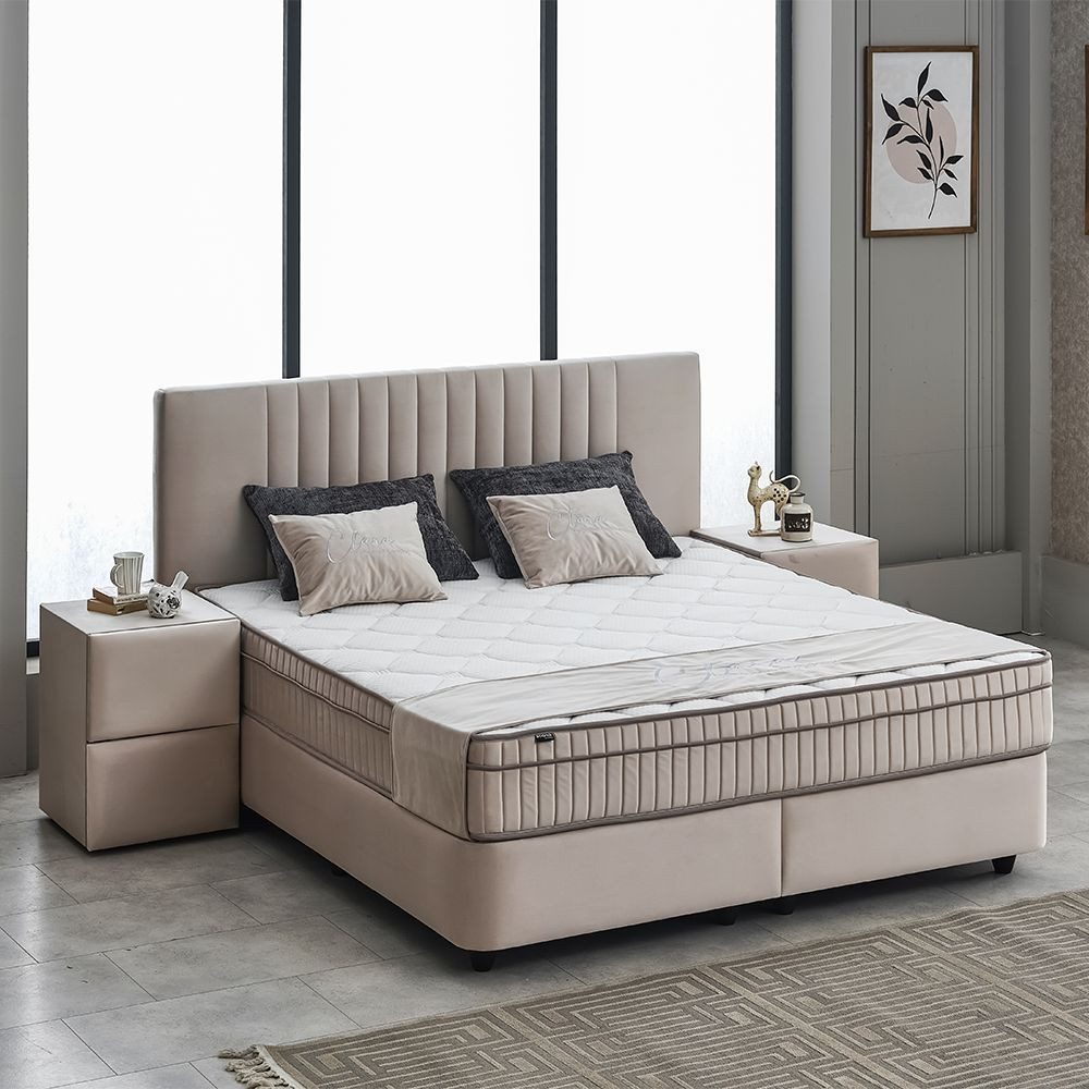abc bedding Boxspringbett Komfortbett CLARA in Braun Beige Samt-Stoff (Bett mit Topper, inkl. Matratze und Topper), Voll-orthopädisches Schlafsystem inklusive B – Bild 5 von 5