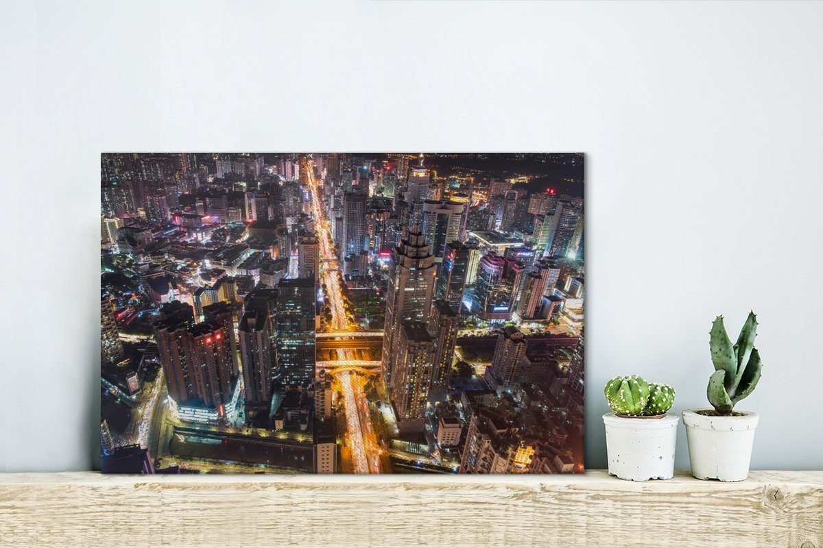 OneMillionCanvasses® Leinwandbild Luftbildaufnahme Wandbild (1 Wanddeko, Aufhängefertig, St), Shenzhen, 30x20 Leinwandbilder, cm von