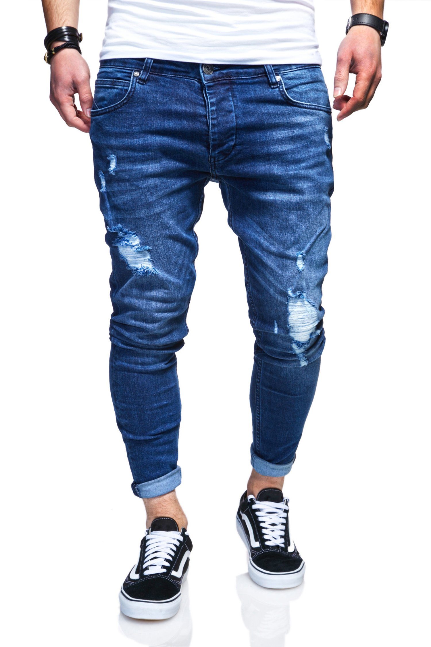 behype Slim-fit-Jeans ODIN mit Destroyed-Parts blau | Slim-Fit Jeans