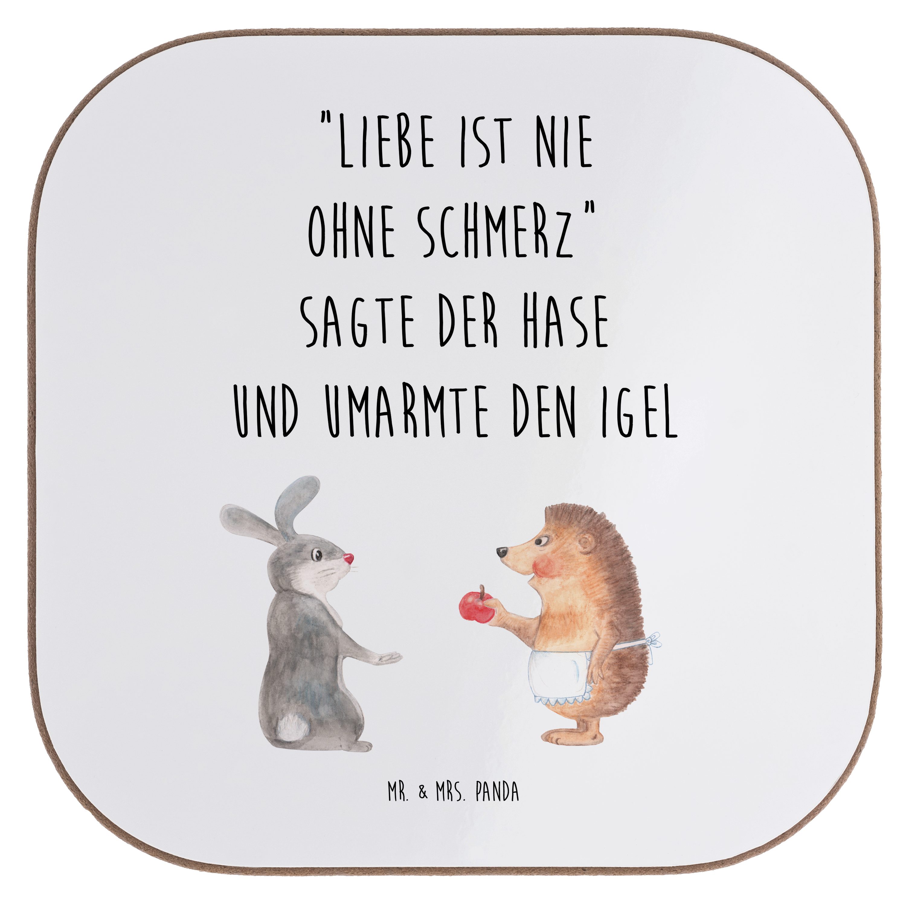 Mr. & Mrs. Panda Getränkeuntersetzer Liebe ist nie ohne Schmerz - Weiß - Geschenk, Tiermotive, Spruch roma, 1-tlg.