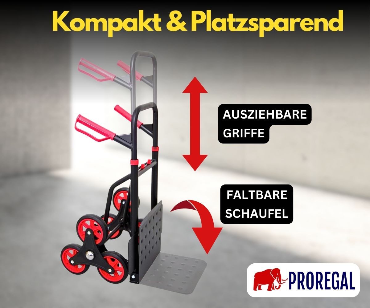 PROREGAL® Treppensackkarre TAURUS Traglast 150-250kg Stahlrahmen ergonomische Griffe Gummiräder, Stabile Sackkarre Transportkarre Staplerkarre hohe Traglast