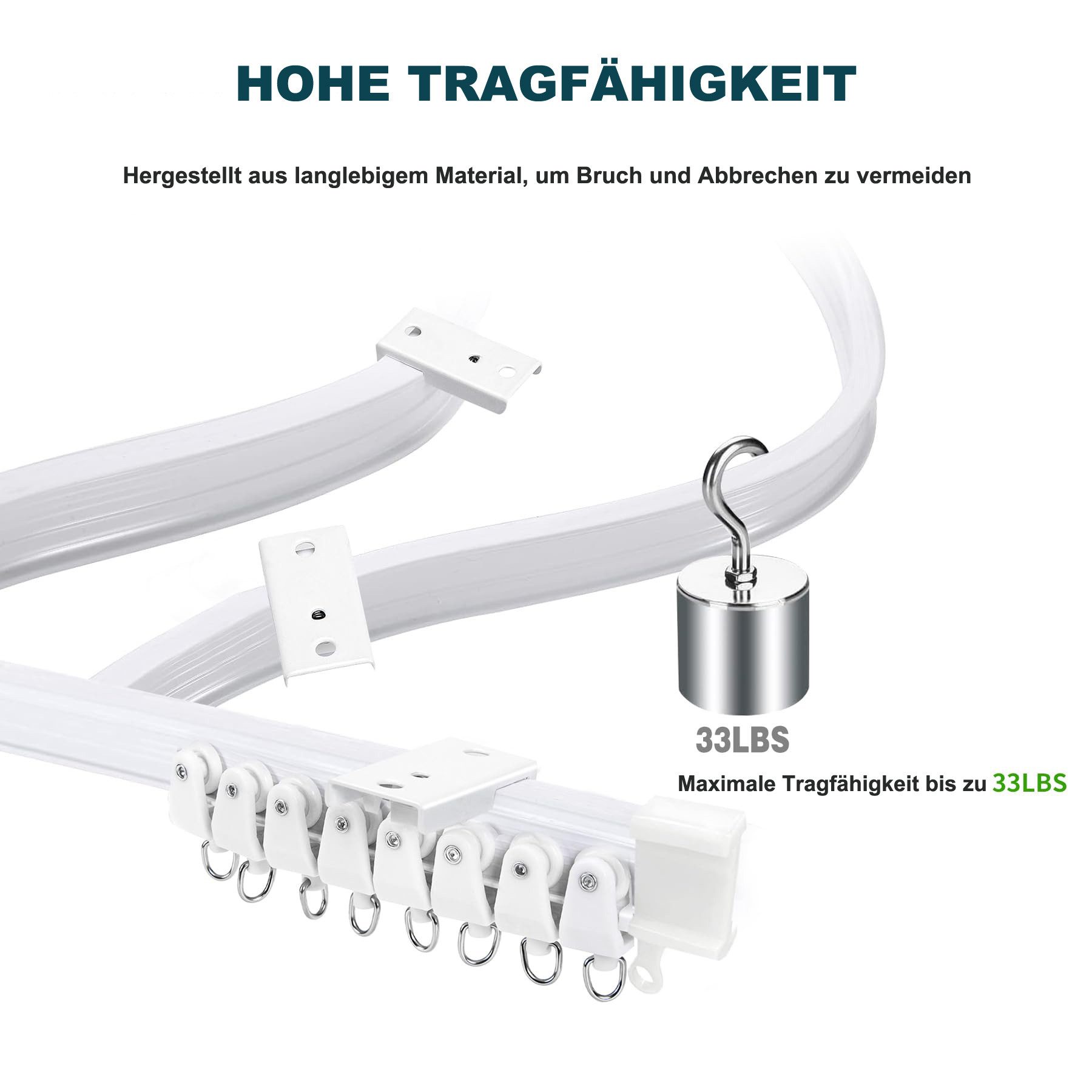 Coonoor Gardinenschiene Biegbares Vorhangschienensystem, Flexible Kurven-Schienen, Deckenmontage, Ideal für verschiedene Fensterformen – Bild 4 von 5