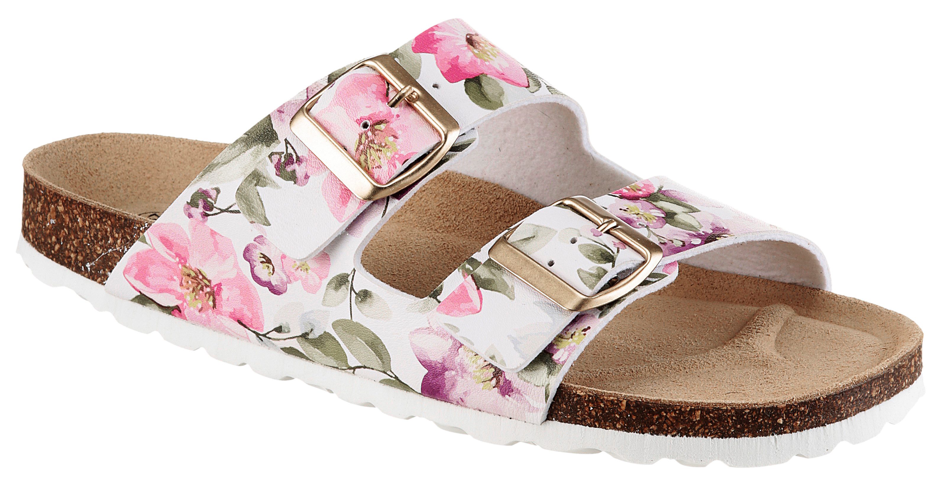 Aniston SHOES Pantolette Hausschuh, Sommerschuh mit Blumendruck - NEUE KOLLEKTION