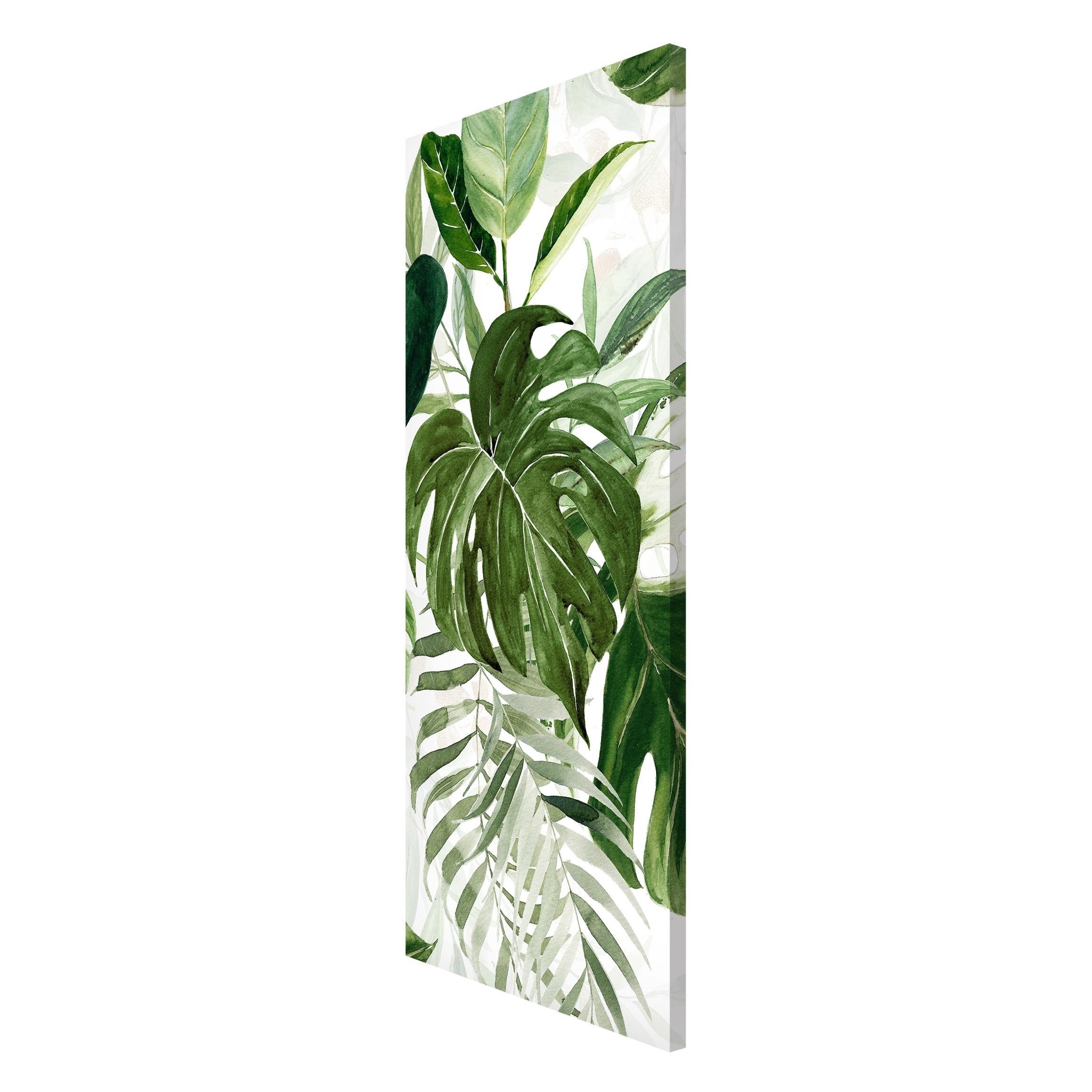Bilderdepot24 Magnettafel Küche grün Aquarell Tropisches Arrangement mit Monstera, (1-tlg., Magnetboard Pinnwand für die Wand - metallische Tafel für Magnete), Magnetwand groß mit Motiv Büro Memoboard magnetisch Hochformat