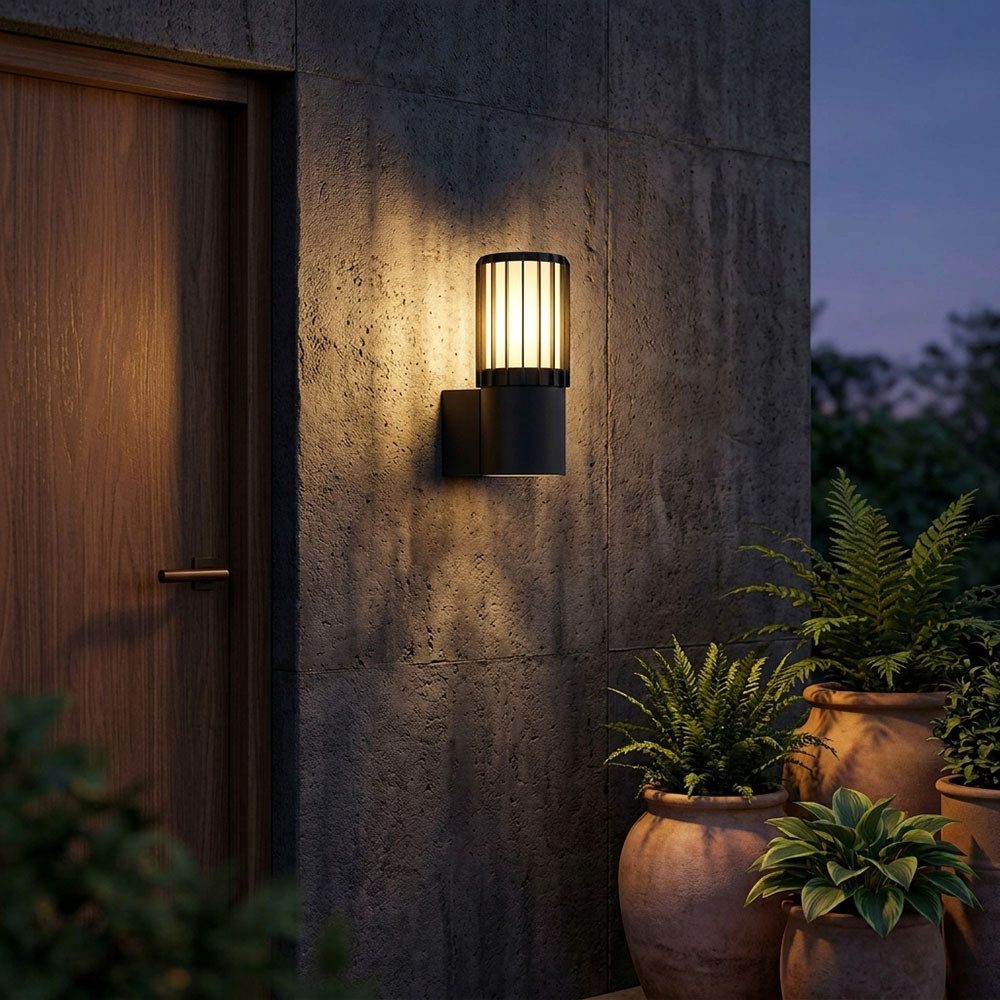 GLOBO LIGHTING LED Außen-Wandleuchte, Leuchtmittel inklusive, Warmweiß, LED Außen-Wandleuchte Aluminium Anthrazit Gitteroptik IP54 H 20 cm
