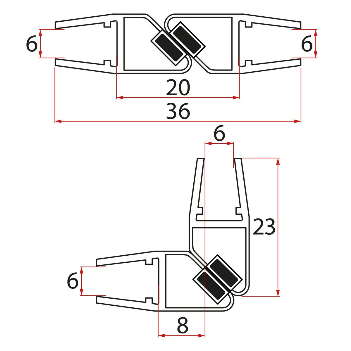 Polysan s.r.o. Duschdichtung Satz 45° Magnet Dichtung für Glas 6/6mm, 1900mm, Polysan-NDAE10