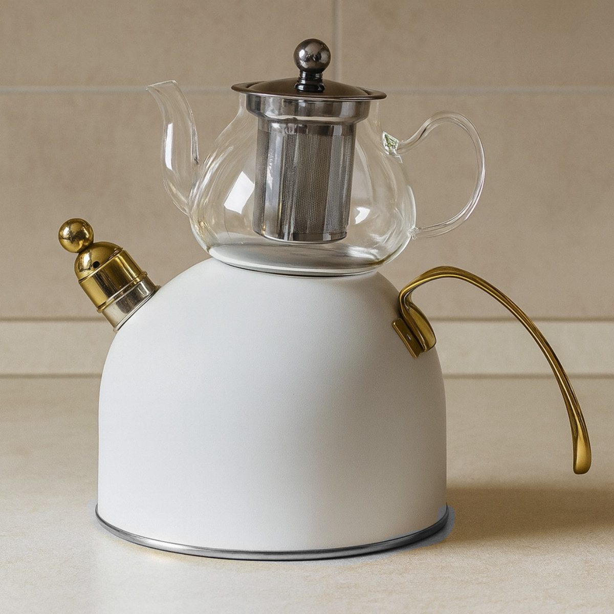 alesvelt Caydanlik-Teekanne Djena Retro 2er Set Glaskanne 2,5 L Hitzebeständig