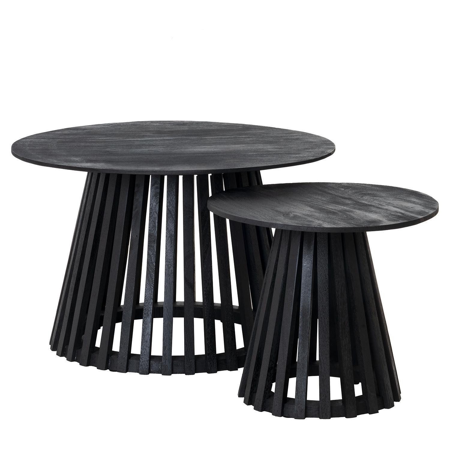 Gutmann Factory Couchtisch 2-teiliges Set CORBY, Schwarz, Mangoholz massiv, Ø 70 x H 45 cm, Ø 45 x H 40 cm