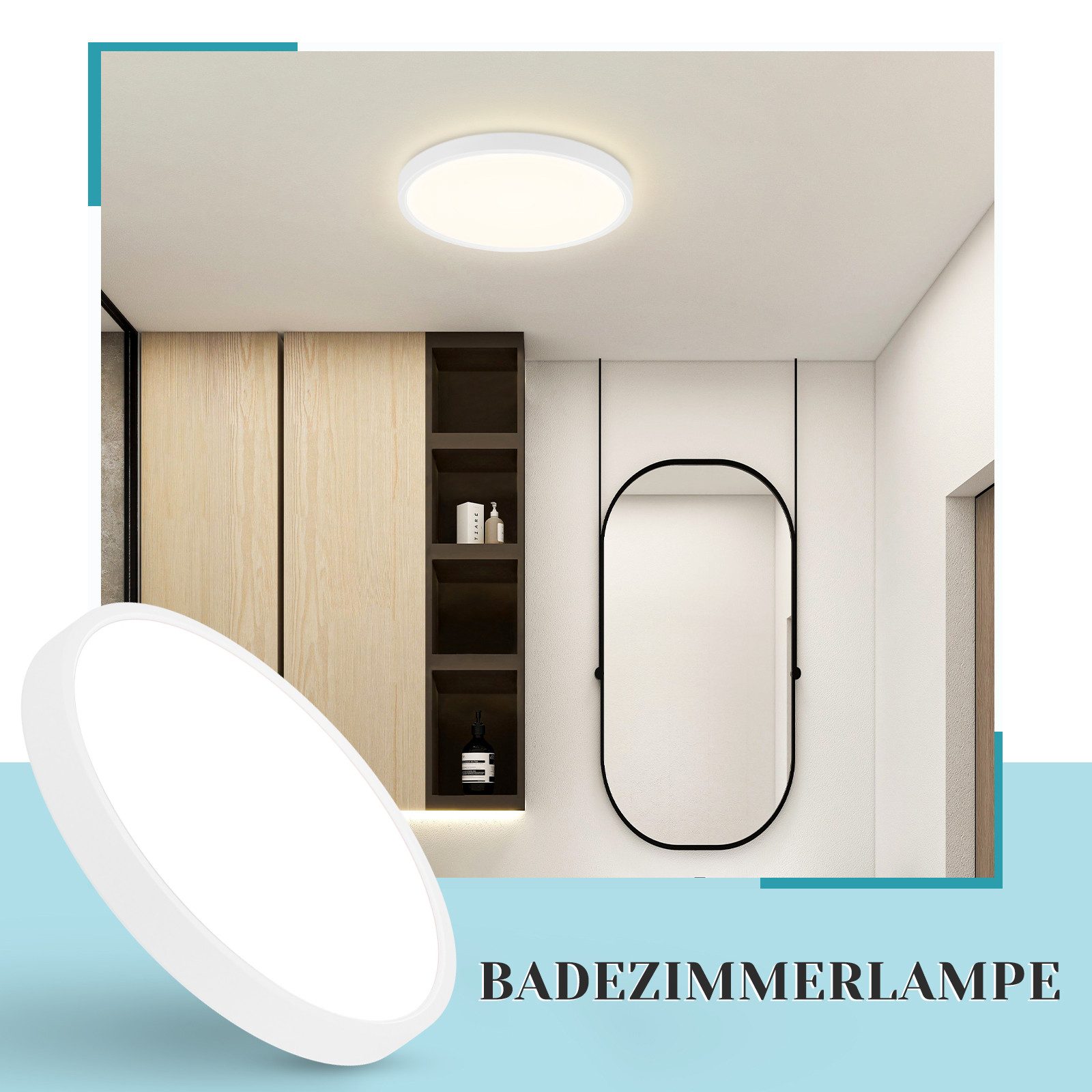 Nettlife LED Panel 15W Rund Ø18cm Flache Deckenleuchte Einbaupanel Schwarz/Weiß 3000K, LED fest integriert, für Kinderzimmer Schlafzimmer Flur Grabage
