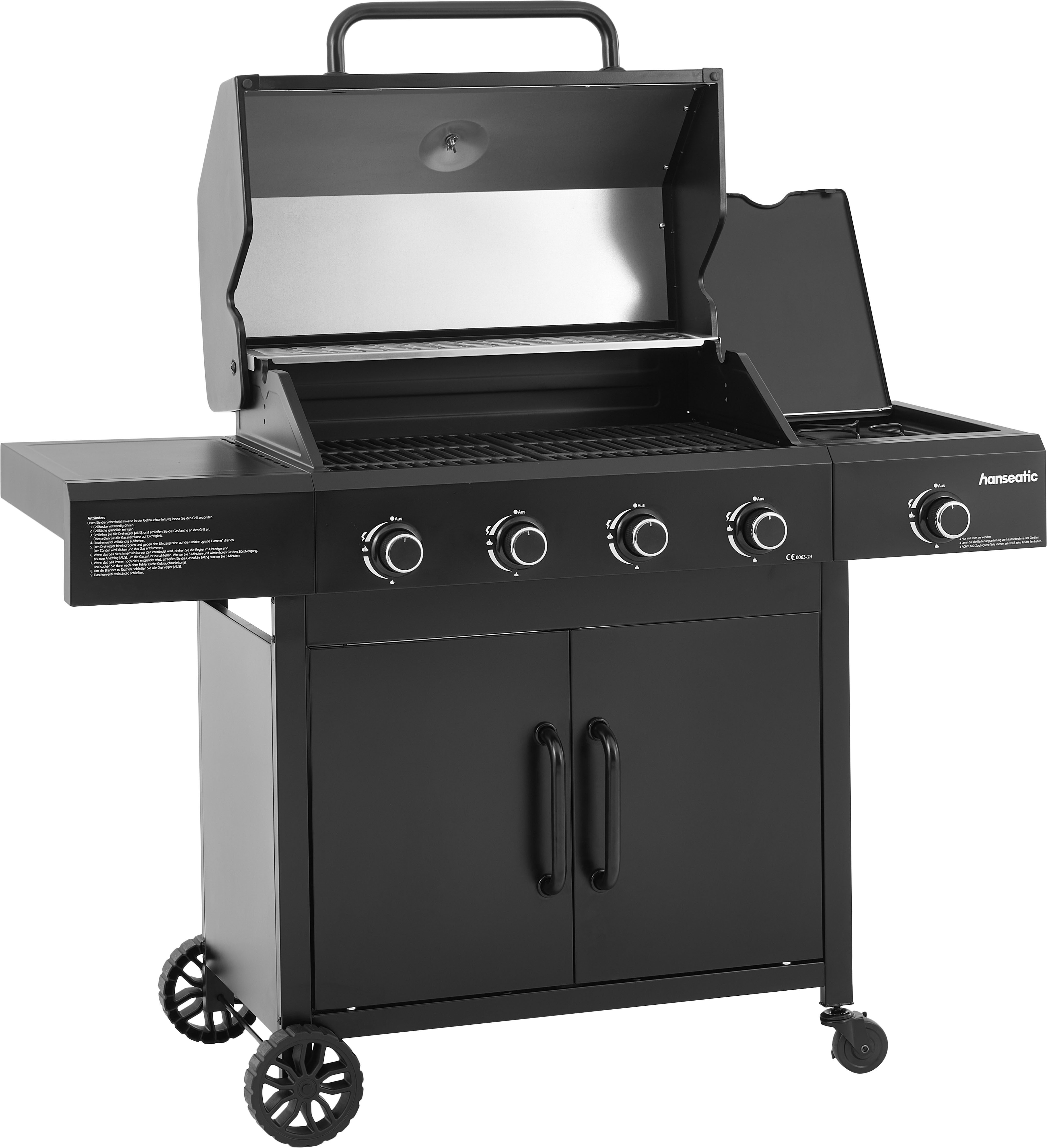 Hanseatic Gasgrill 4-Brenner Rockford Black, 4 Brenner + Seitenbrenner 14,5 kw Gesamt, inkl. 3 Jahre Herstellergarantie – Bild 2 von 5