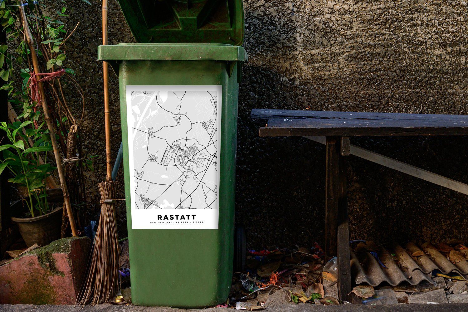 Sticker, Abfalbehälter Stadtplan Mülltonne, - Mülleimer-aufkleber, St), Wandsticker Deutschland Container, - Rastatt - MuchoWow Karte (1