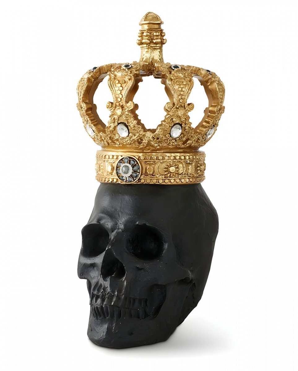Dekofigur Schwarzer Totenkopf mit verzierter Königskrone 30c
