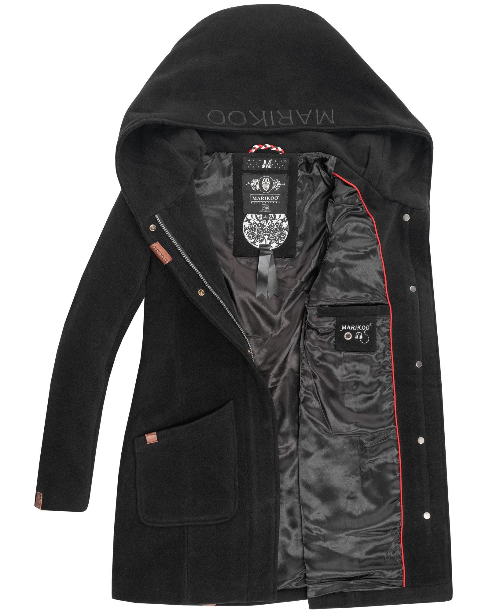 großer Marikoo Kapuze Mantel schwarz Wintermantel mit Maikoo hochwertiger