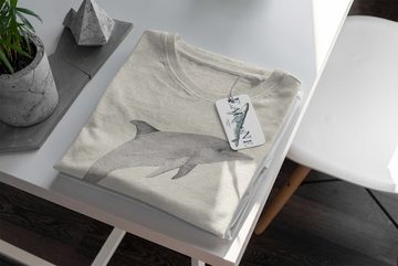 Sinus Art T-Shirt Herren Shirt 100% gekämmte Bio-Baumwolle T-Shirt Delfin Wasserfarben Motiv Nachhaltig Ökomode aus e (1-tlg)