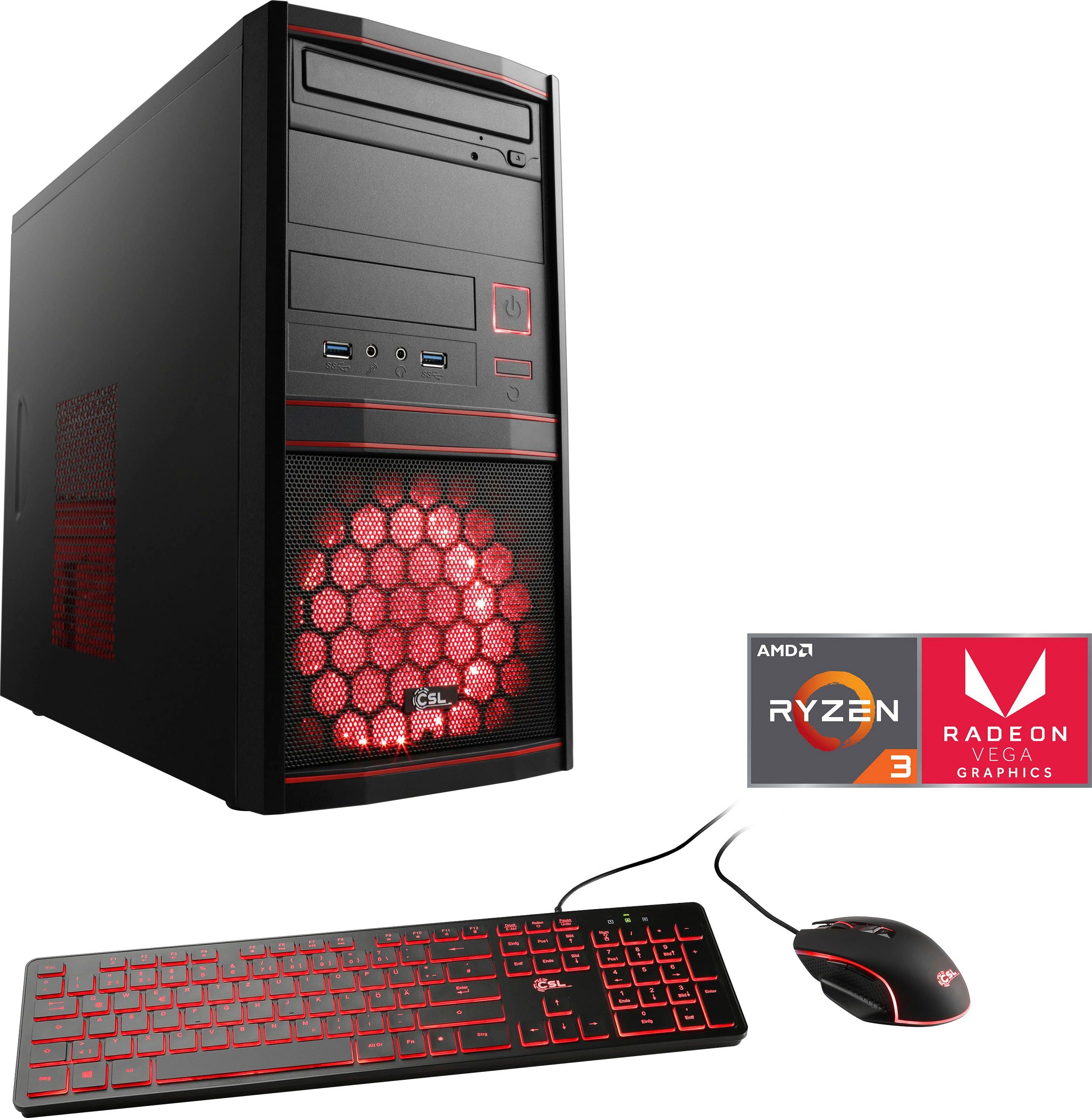 CSL Sprint V28886 Gaming-PC (AMD Ryzen 3 3200G, AMD Radeon Vega 8, 8 GB RAM, 500 GB SSD, Luftkühlung)