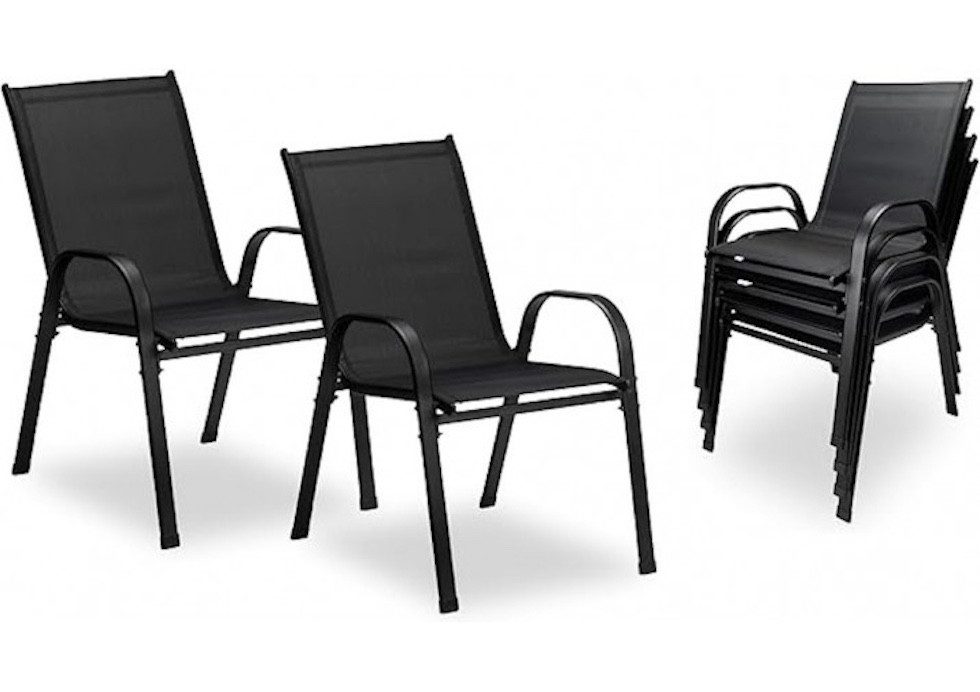 sunnypillow 4-Fußstuhl Stapelstühle schwarz – Hochlehner Gartenstühle mit Armlehnen, 4 Stk.
