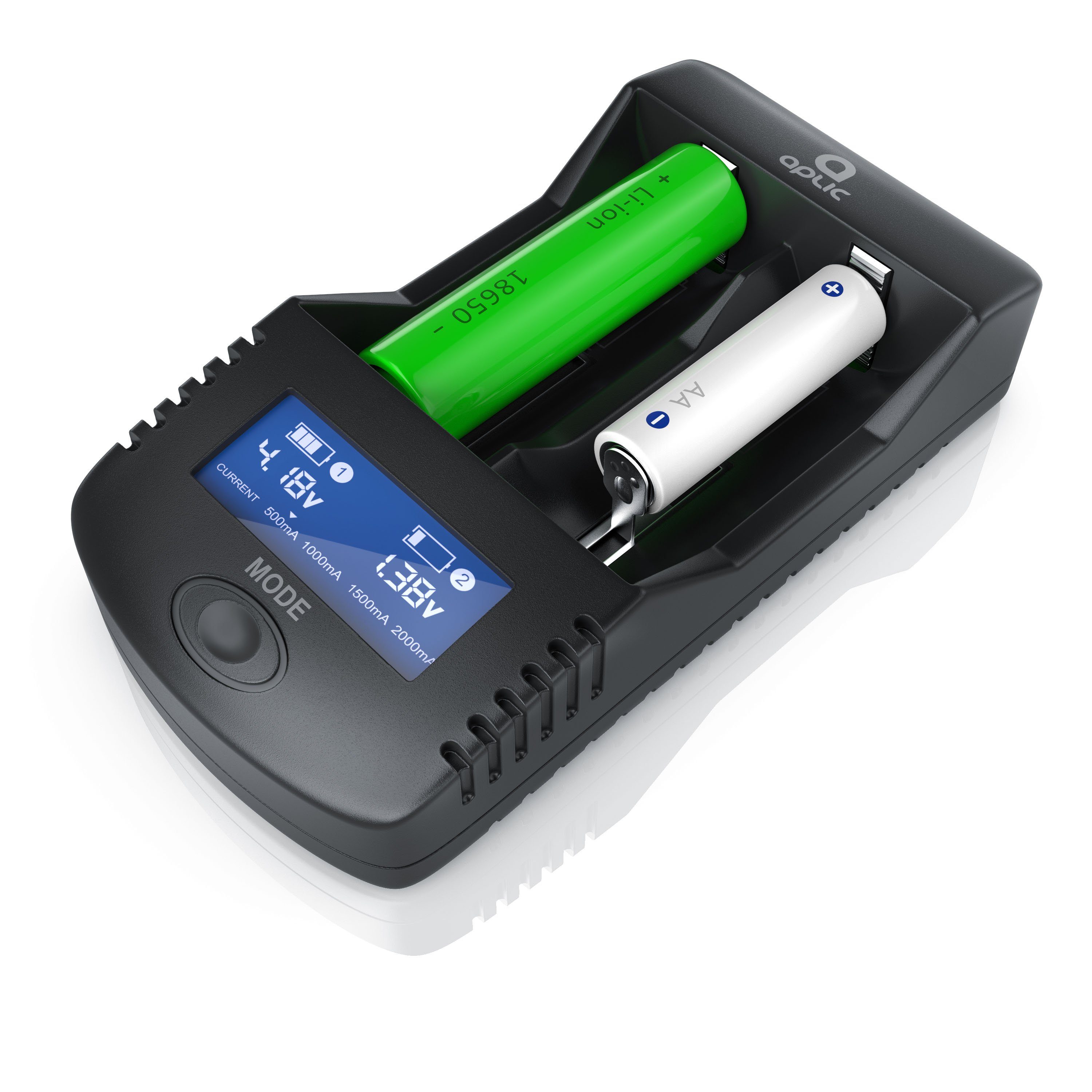 Aplic Batterie-Ladegerät (2000 mA, Akku-Schnell-Ladegerät mit Netzteil für  NiCd-, NiMH- & Li-ion-Akkus)