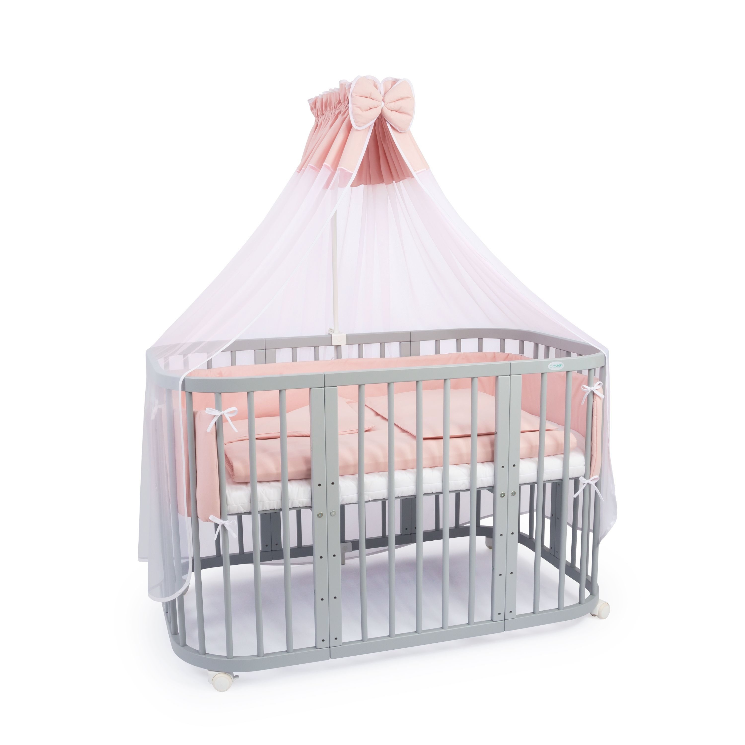 Waldin Babybett Mobiles Babybett aus Holz 7in1 mit Matratze, mitwachsend