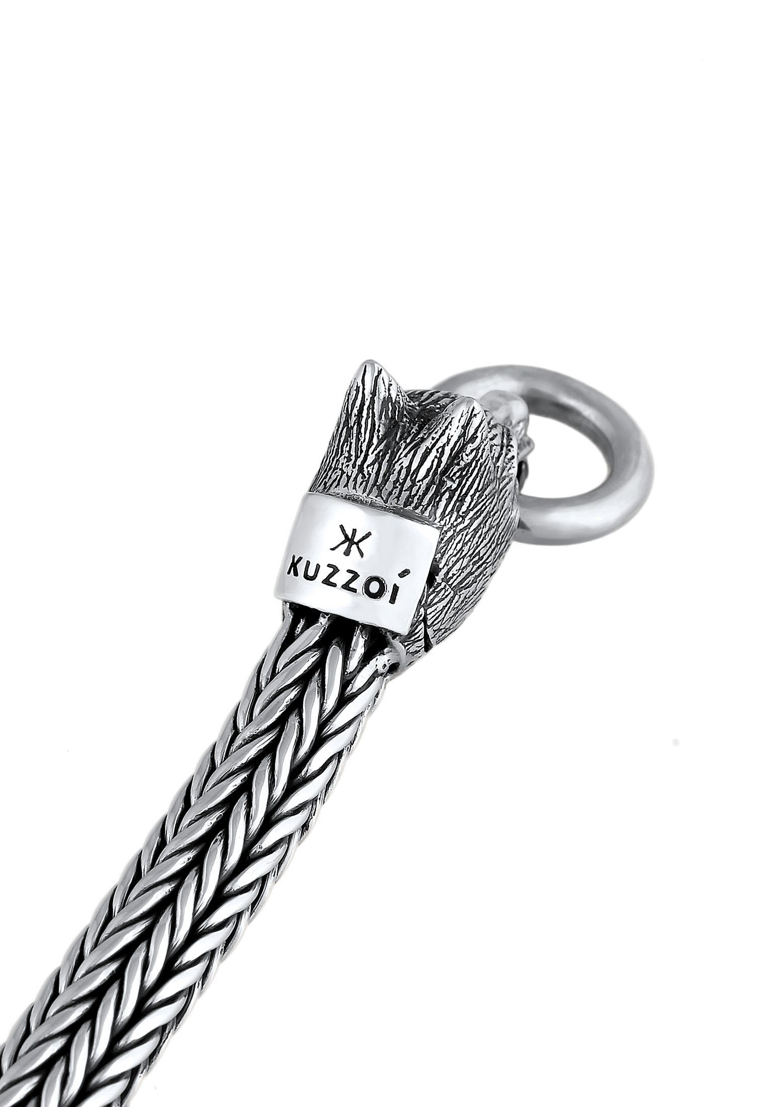 Kuzzoi Armband Herren Wolfskopf Ringverschluss Rund 925 Silber