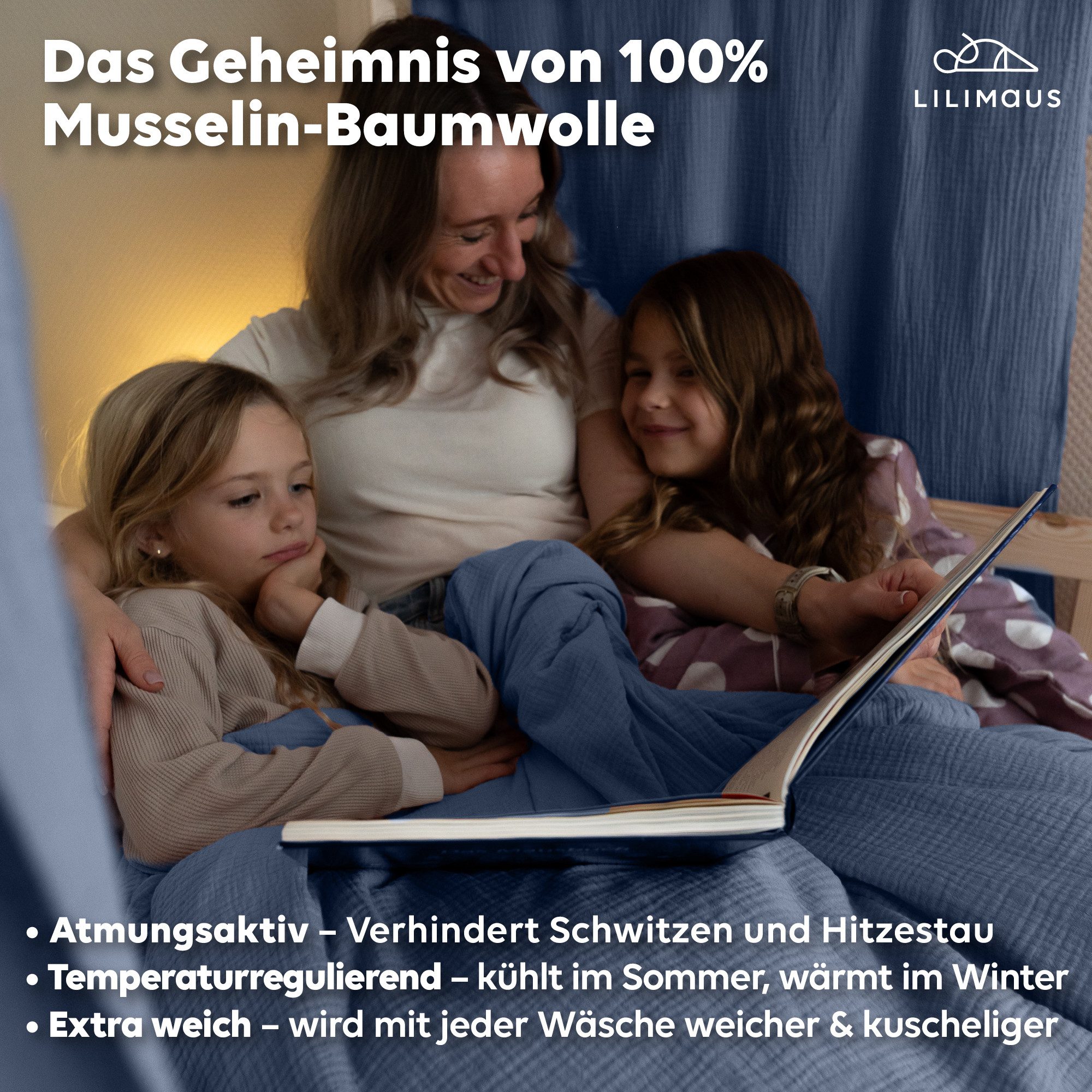 lilimaus Kinderbettwäsche Musselin Bettbezug-Set 100x135 & 135x200 mit Kissenbezug, Musselin, 1 teilig, butterweich & temperaturausgleichend - Set mit Kissenbez – Bild 3 von 5