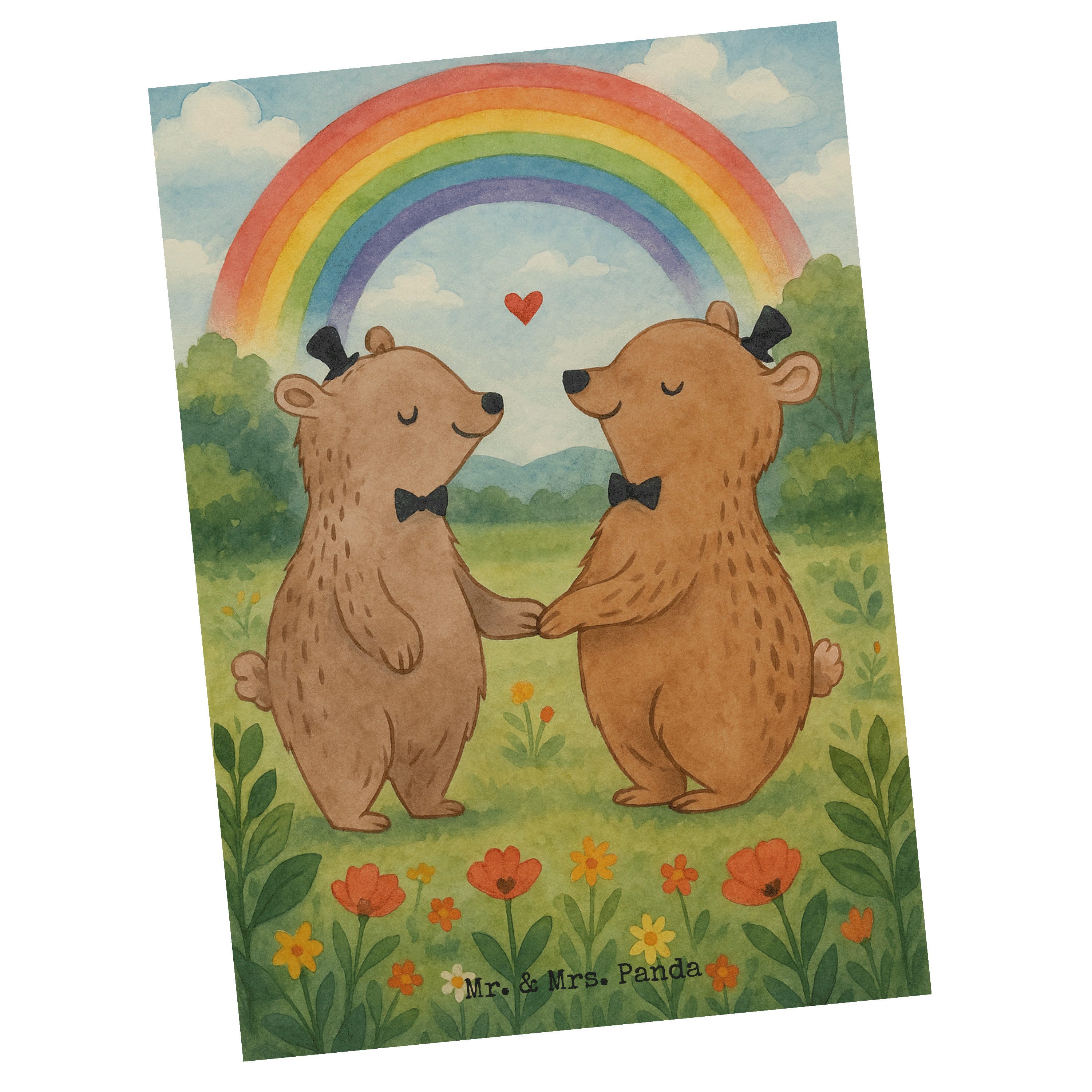 Mr. & Mrs. Panda Postkarte Bären Gay Pride Design, Postkarte, Weiß, Ansichtskarte, Hochzeitskart, einzelkarte bildkarte spruchkarte