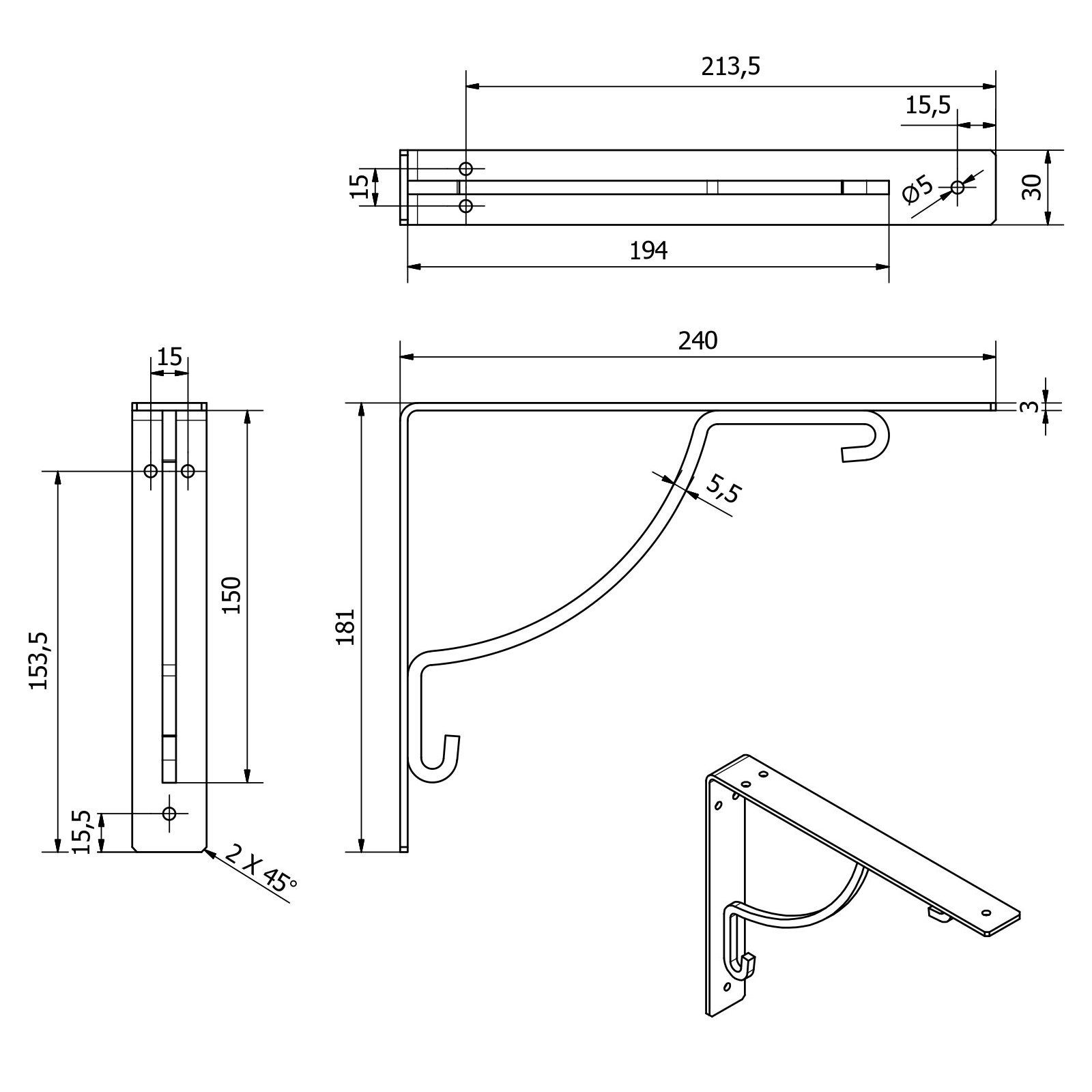 SO-TECH® Wandregalhalter Regalkonsole RK16 240 x 181 mm schwarz, 1-tlg., Tragkraft max. 30 kg pro Paar – Bild 5 von 5