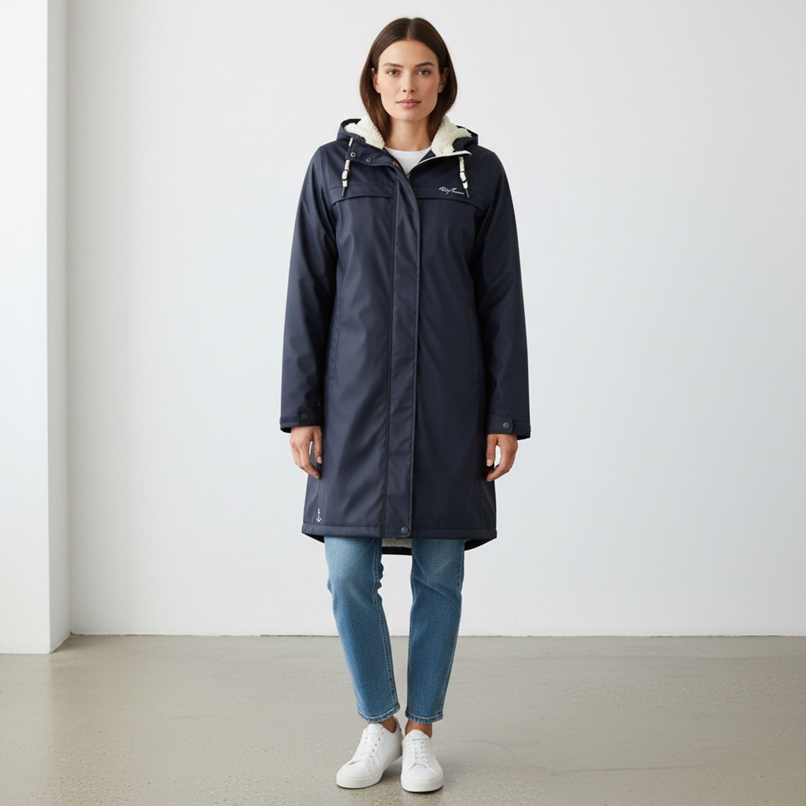 Dry Fashion Regenmantel Oslo Damen PU-Mantel Teddy-Fleece-Futter - Regenjacke Outdoor-Jacke Wind- & wasserdicht, Verschweißte Nähte, 2-Wege-Reißverschluss, Kapuze