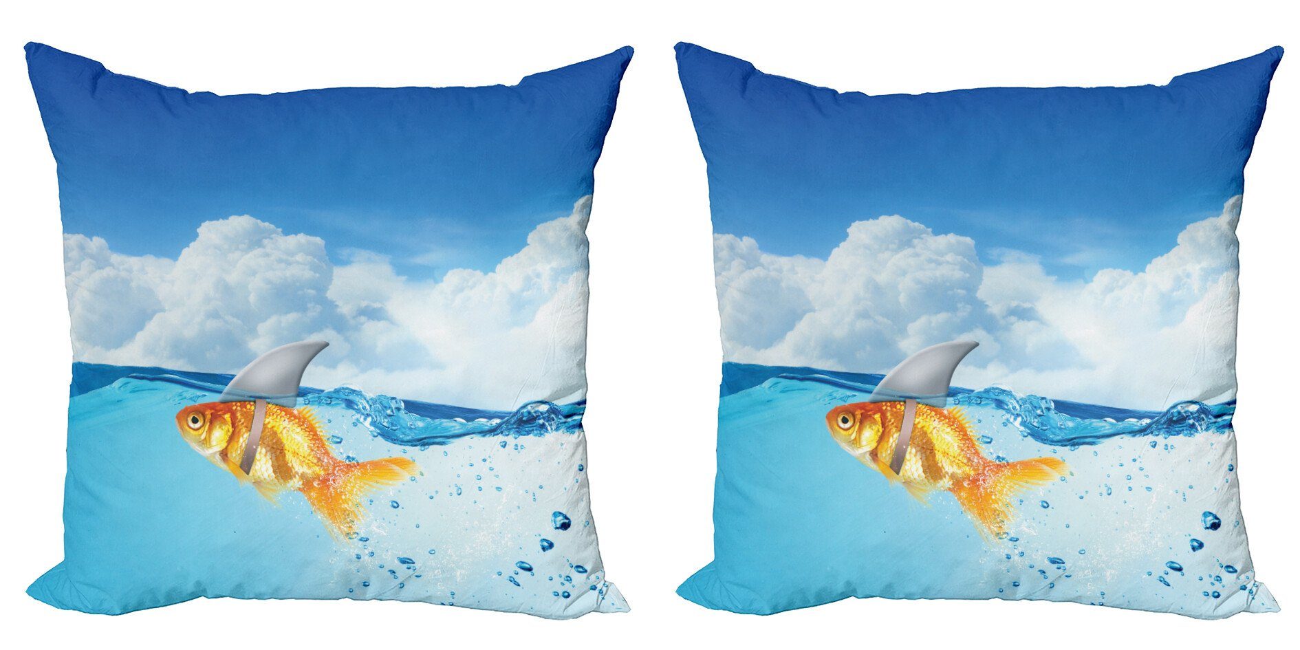 Kissenbezüge Modern Accent Digitaldruck, Goldfisch mit Abakuhaus Doppelseitiger Haifischflosse (2 Stück), Blau
