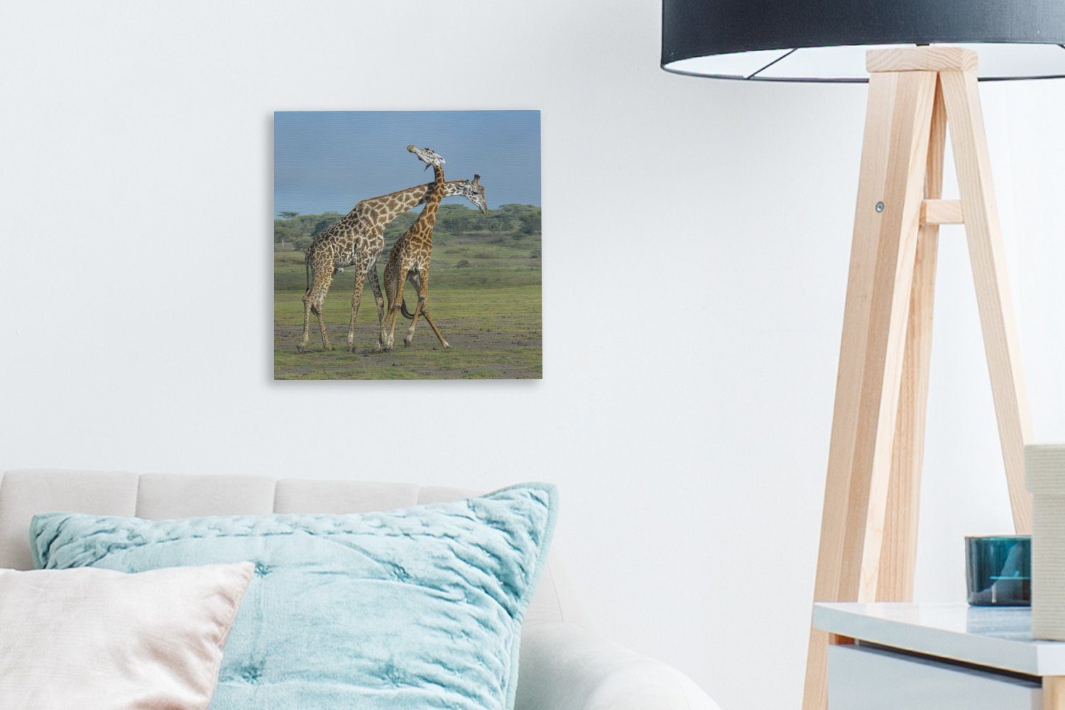 Wohnzimmer St), Leinwand Leinwandbild erwachsene für Bilder (1 Himmel, Zwei blauem OneMillionCanvasses® Schlafzimmer unter Giraffen