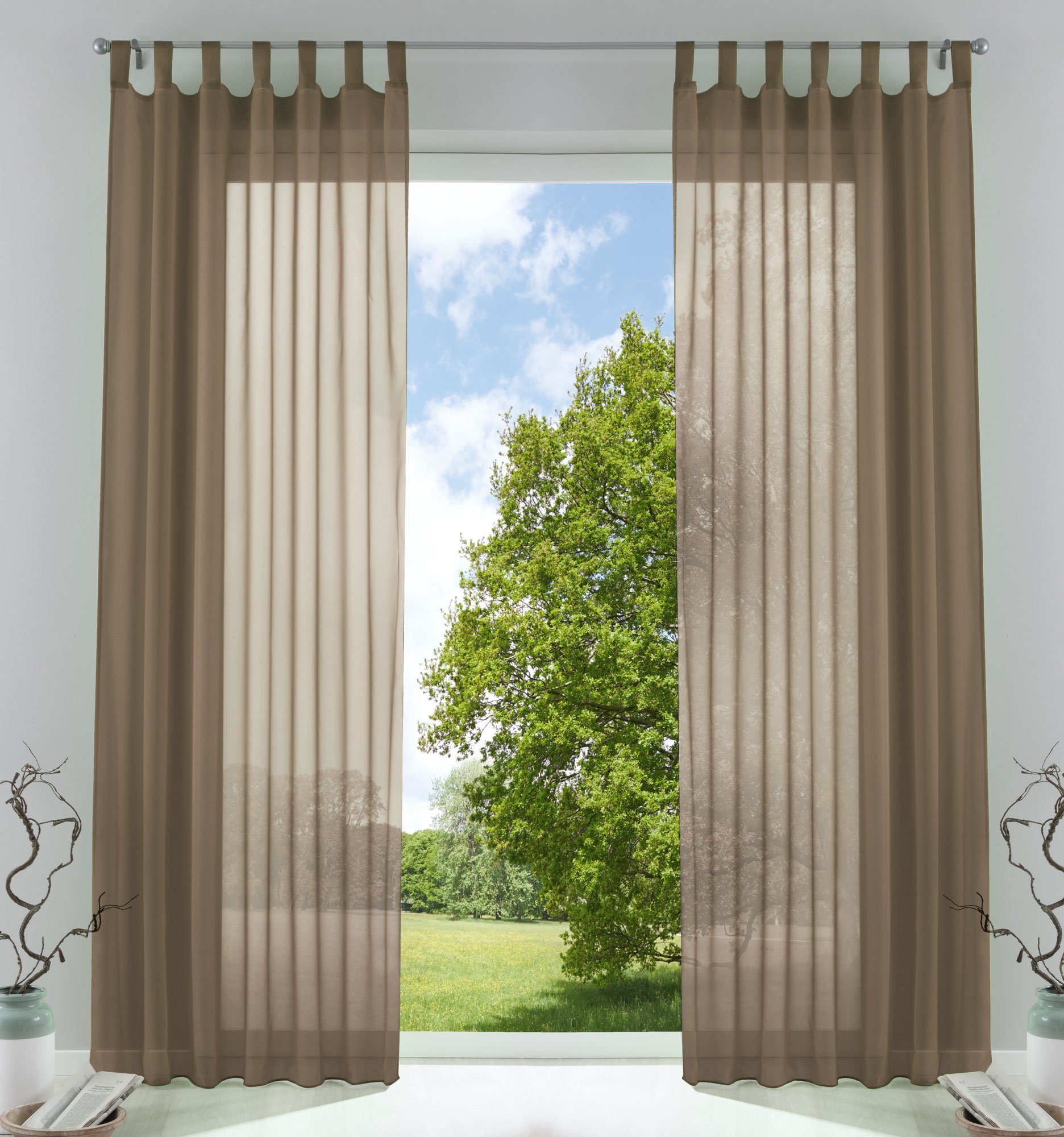 Gardinenbox Gardine (2 St), Schlaufen, transparent, Voile, Transparent Vorhang Set Voile Bleibandabschluss 61000CN