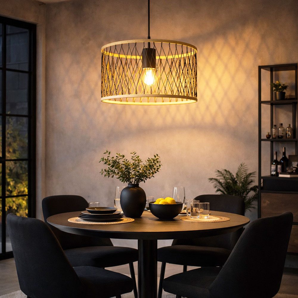 NOWA LED-Hängeleuchte, Leuchtmittel inklusive, Warmweiß, Hängeleuchte Pendelleuchte Deckenleuchte schwarz Bambus LED