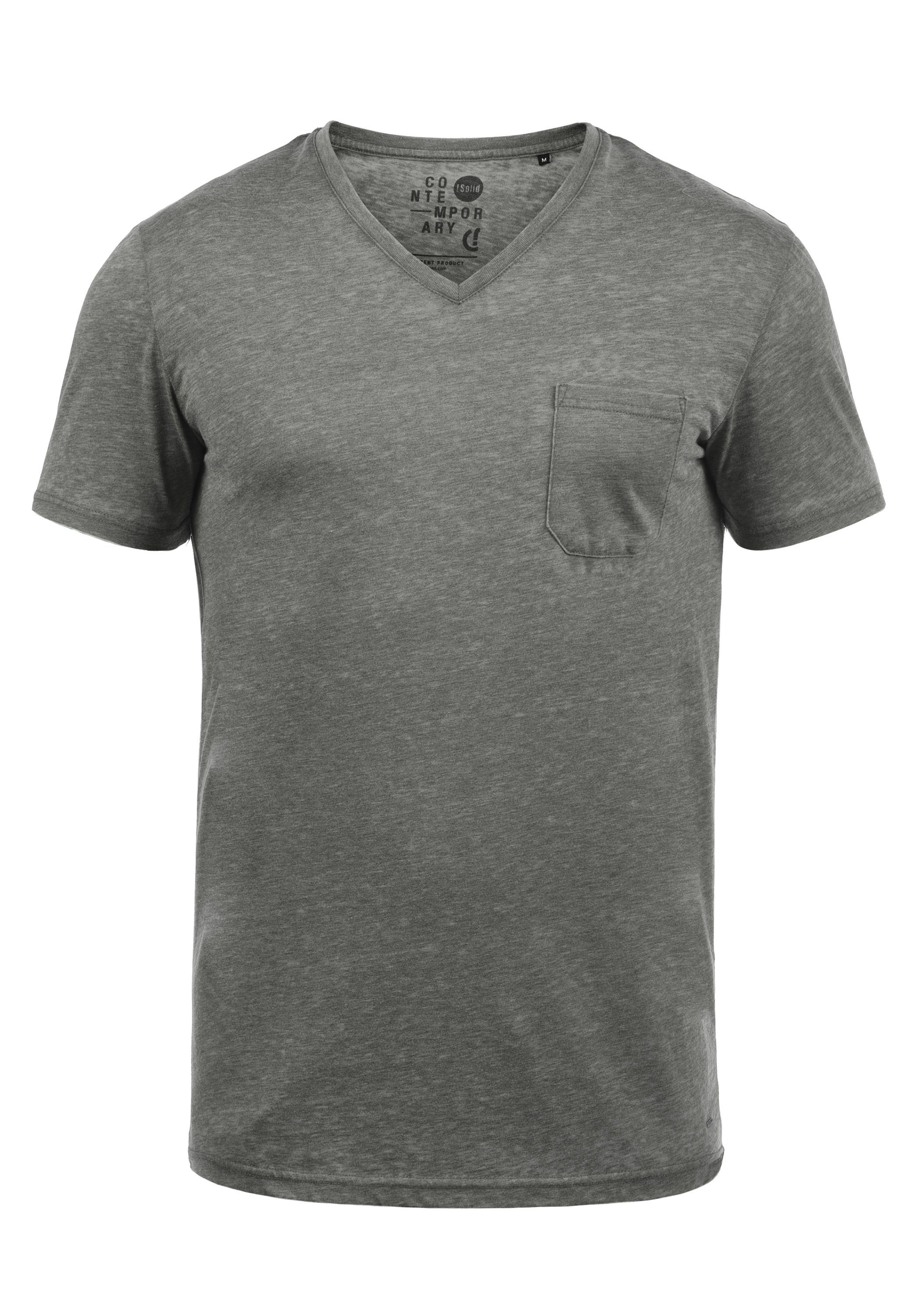 V-Shirt mit !Solid SDTheon Kurzarmshirt (2842) V-Ausschnitt Mid Grey