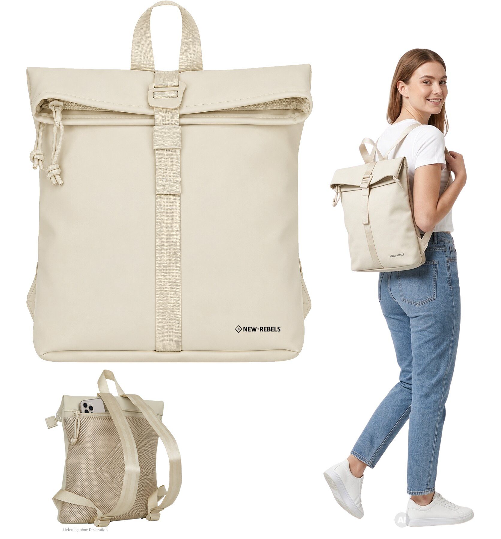NEW REBELS Freizeitrucksack Damen klein Rucksack Handtasche Tasche, Reise Freizeit Bag wasserabweisend aus Plane + bagboom Etui