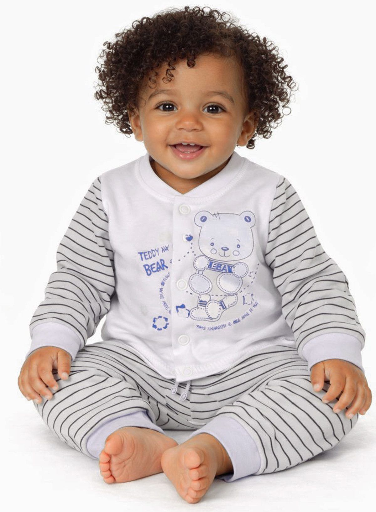 La Bortini Langarmshirt & Hose Baby Anzug Hemdchen und Mitwachshose in Blau Weiß gestreift (Erstlingsset) in Blau, gestreift, 44 50 56 62