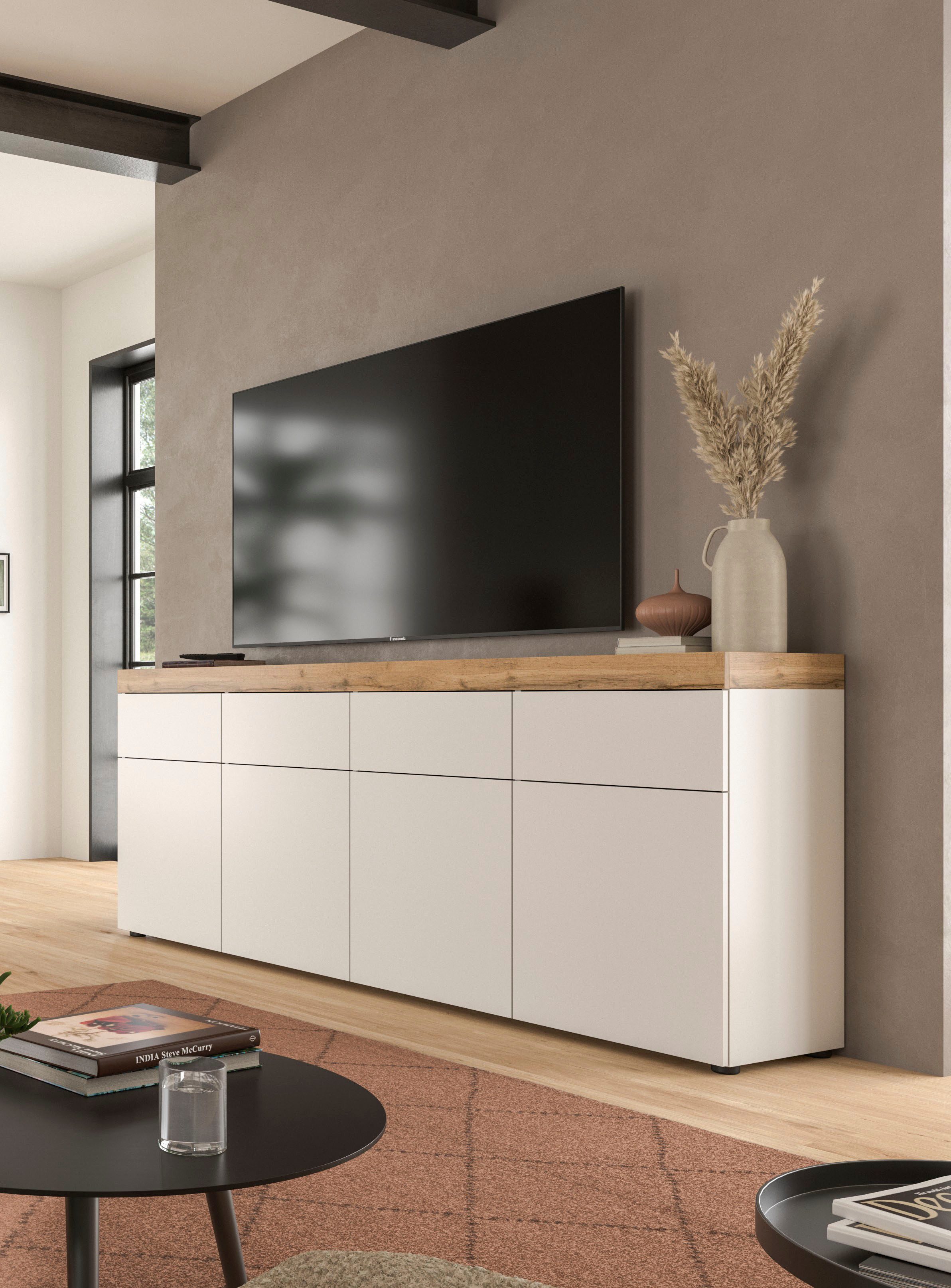 OTTO home Sideboard MAMBO, TOPSELLER!, Breite 200cm, 4 Türen, 4 Schubkästen, push-2-open (1 St., 2 farbige Ausführung, in verschiedenen Farben erhältlich), Kommode, Anrichte, Wohnzimmer, Schlafzimmer
