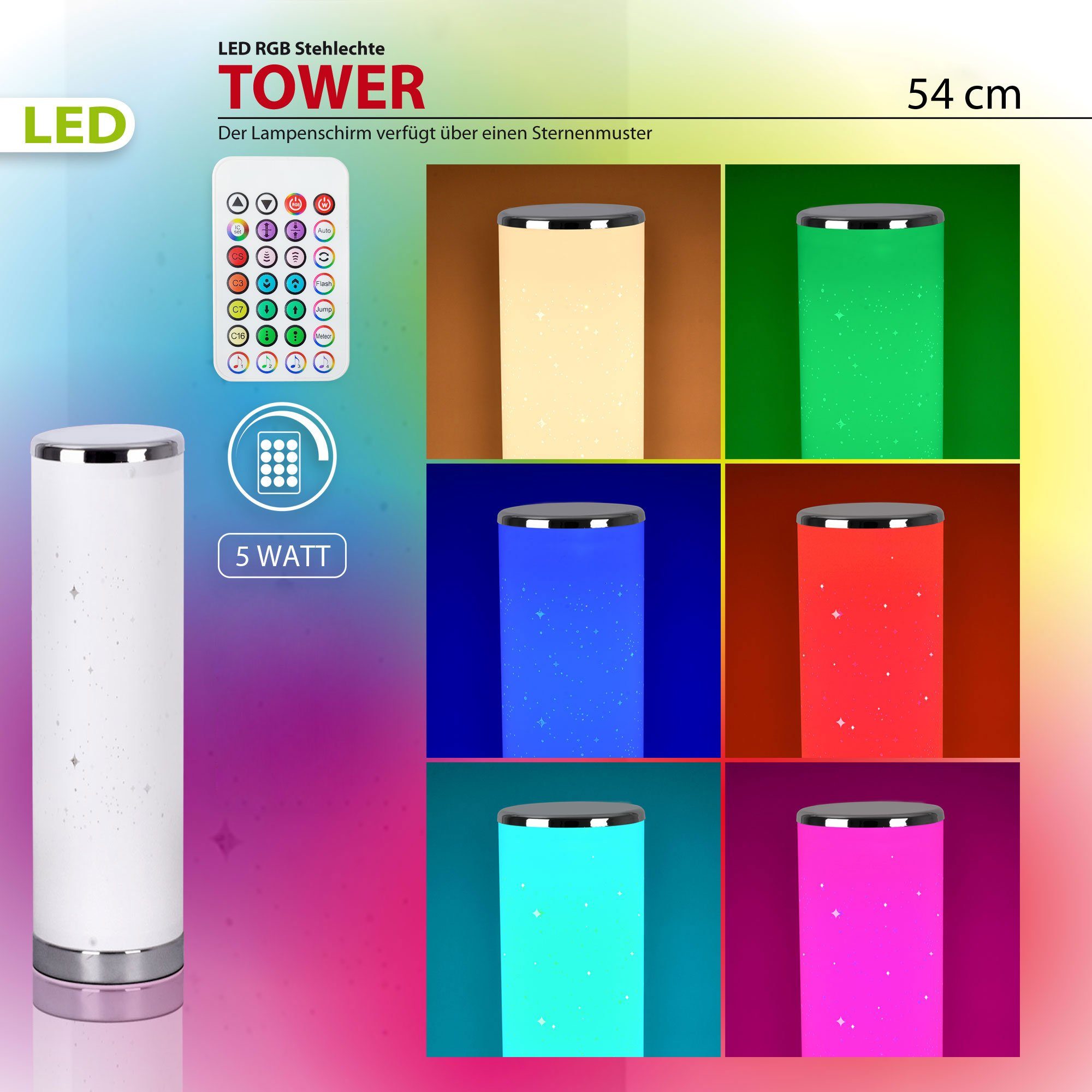 Maxkomfort LED Stehlampe »Tower-X«, Stehleuchte, Eckleuchte, Corner, RGB,  Dimmbar, Music Sync, DIY, LED, Lichtsäule, Farbwechsel, Farbig,  Fernbedienung