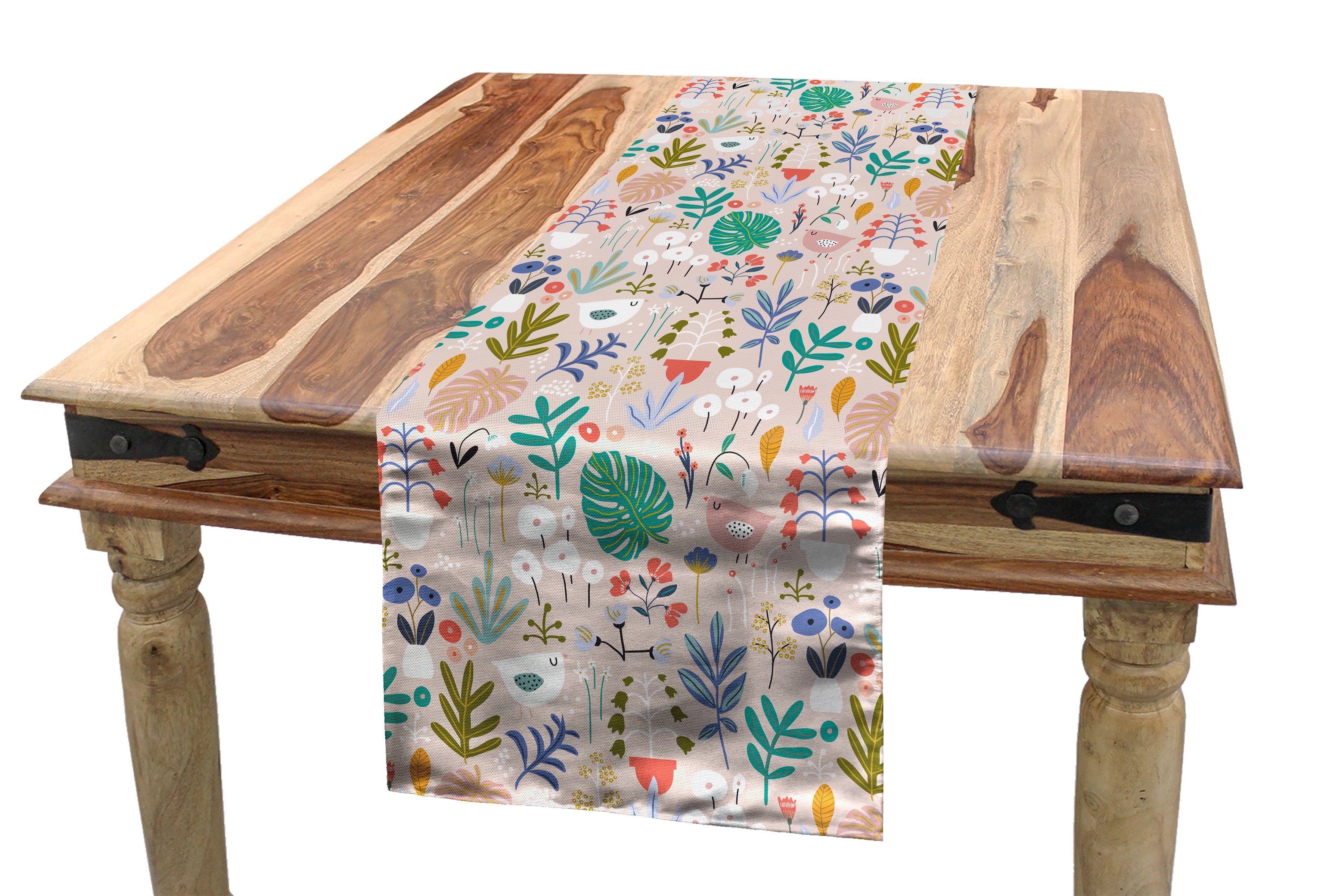 Abakuhaus Tischläufer Esszimmer Küche Rechteckiger Dekorativer Tischläufer, Botanischer Monstera Glockenblumen Vögel
