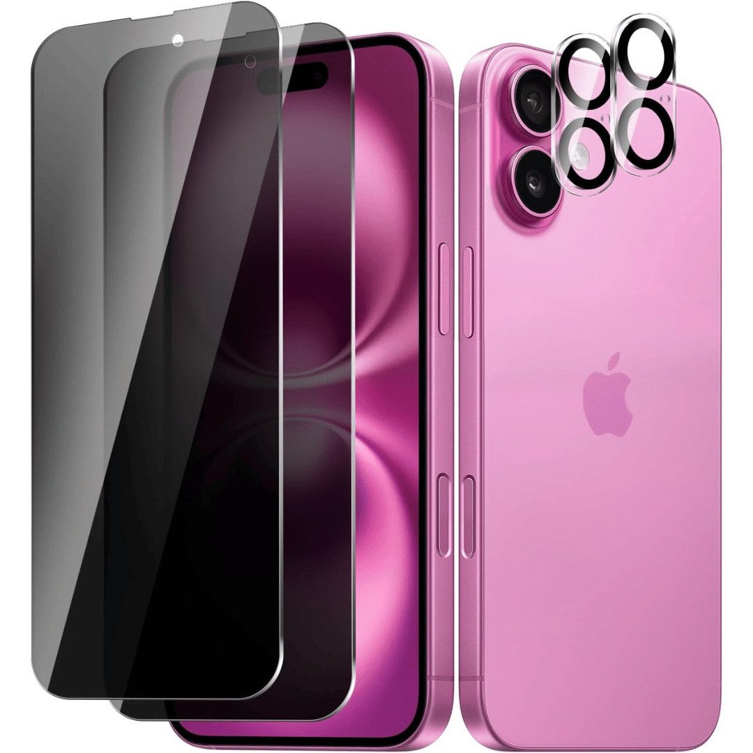 SmartUP Displayschutzglas 2X Schutzglas für iPhone 16 Sichtschutz Display Kamera Panzerfolie 9H für iPhone 16, Blickschutz, Anti-Spy