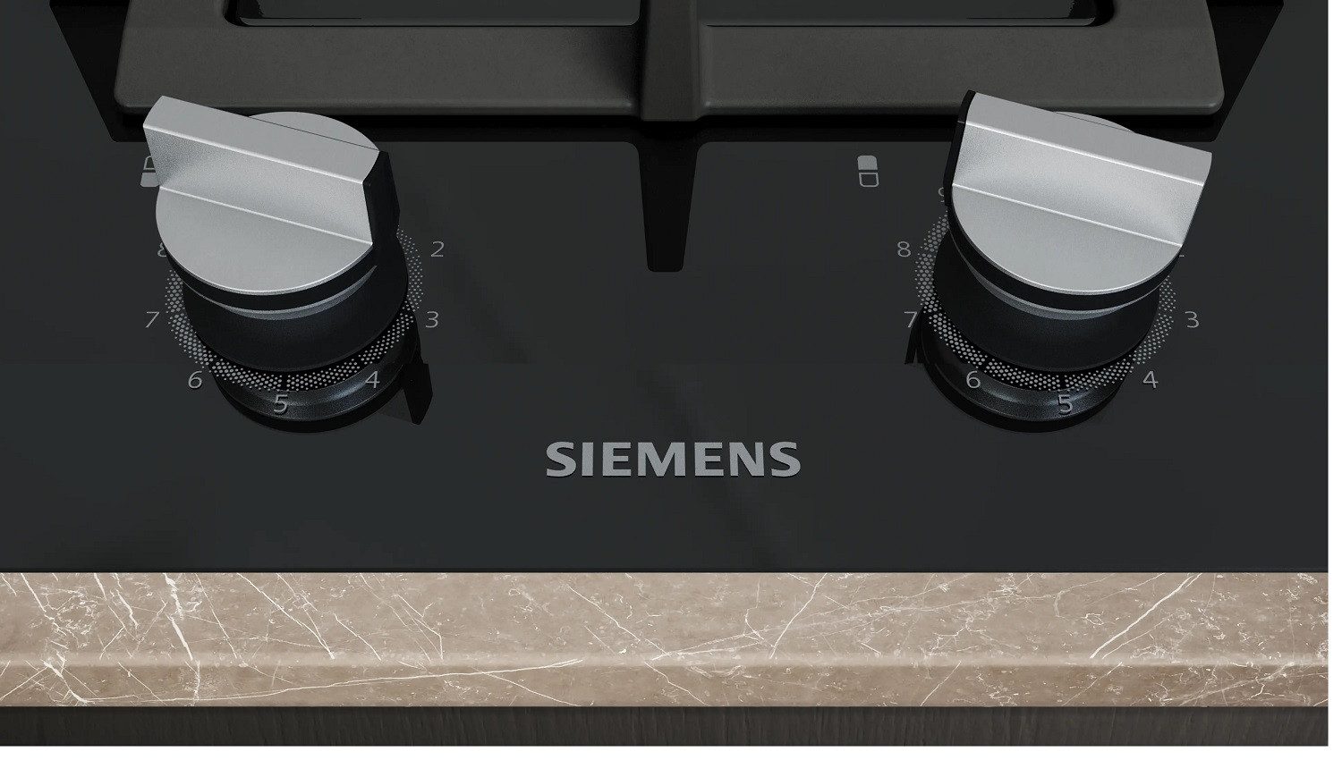 SIEMENS Gas-Kochfeld ER3A6BI40, Einhand-Zündung, 2 Gasbrenner, Spülmaschinengeeignete Topfträger