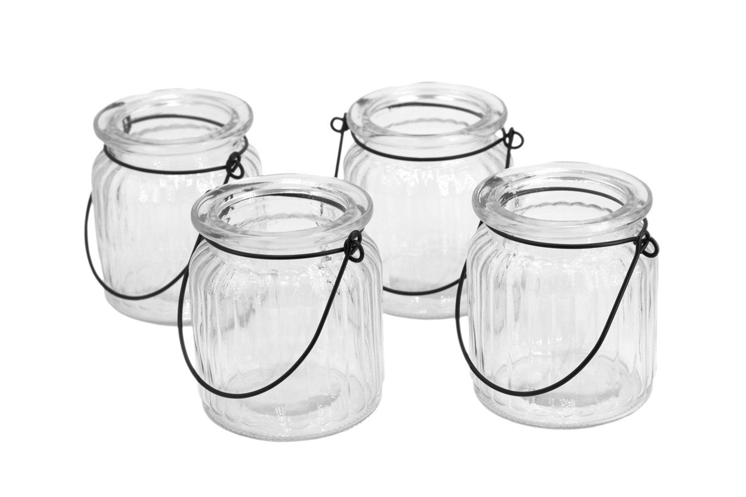 Creativery Windlicht, Windlicht Glas mit Metall - Henkel 8x9 cm 4er Set klar transparent