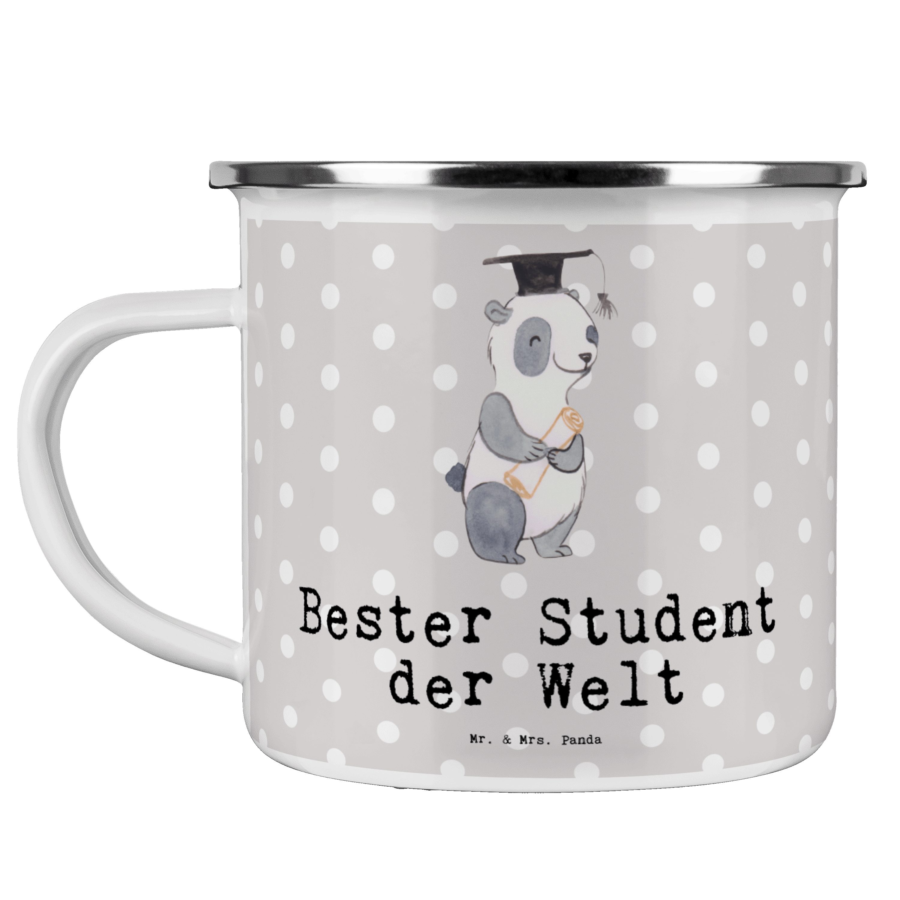 Mr. & Mrs. Panda Becher Panda Bester Student der Welt - Grau Pastell - Geschenk, Hochschule, Emaille